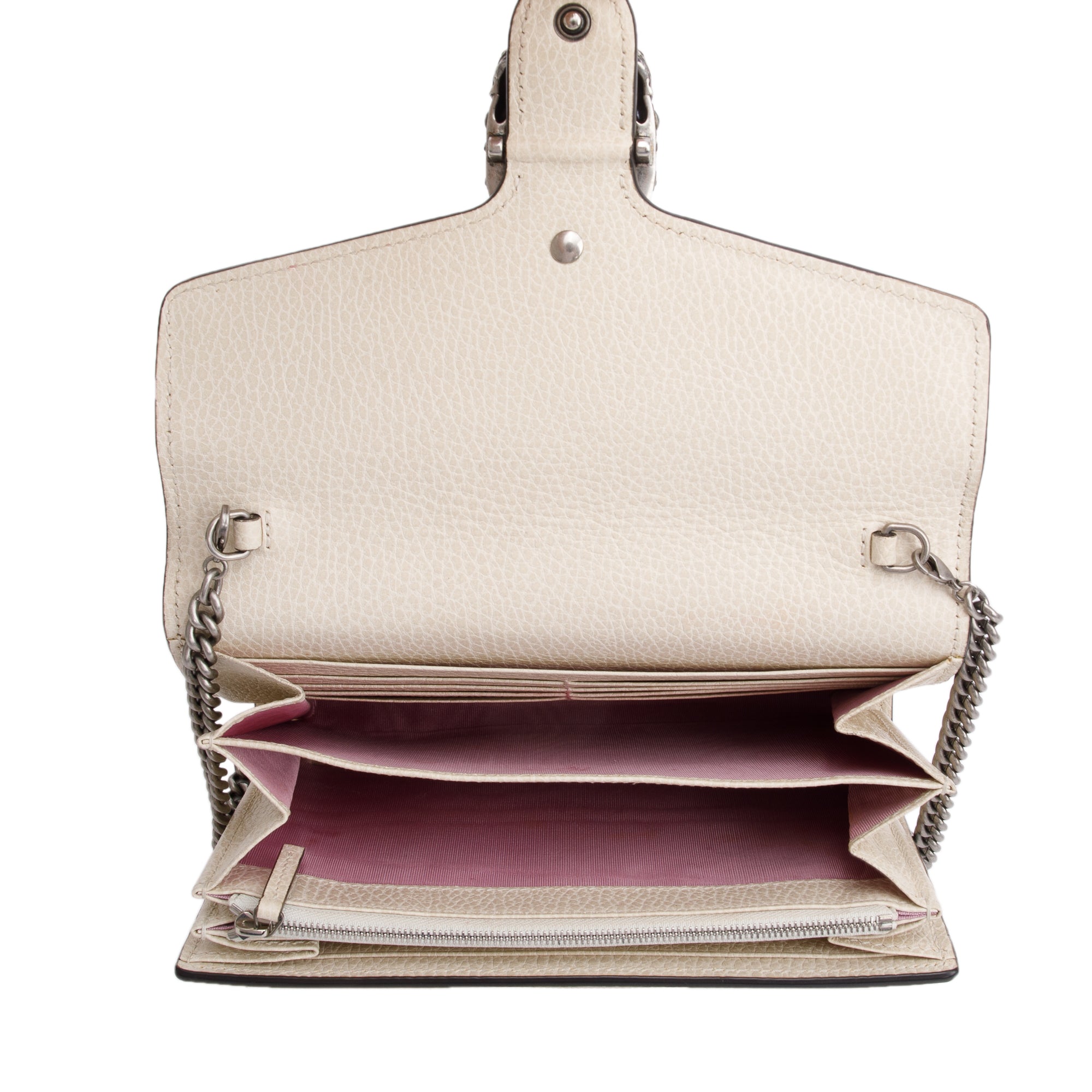 Gucci White Leather Mini Dionysus Chain Wallet