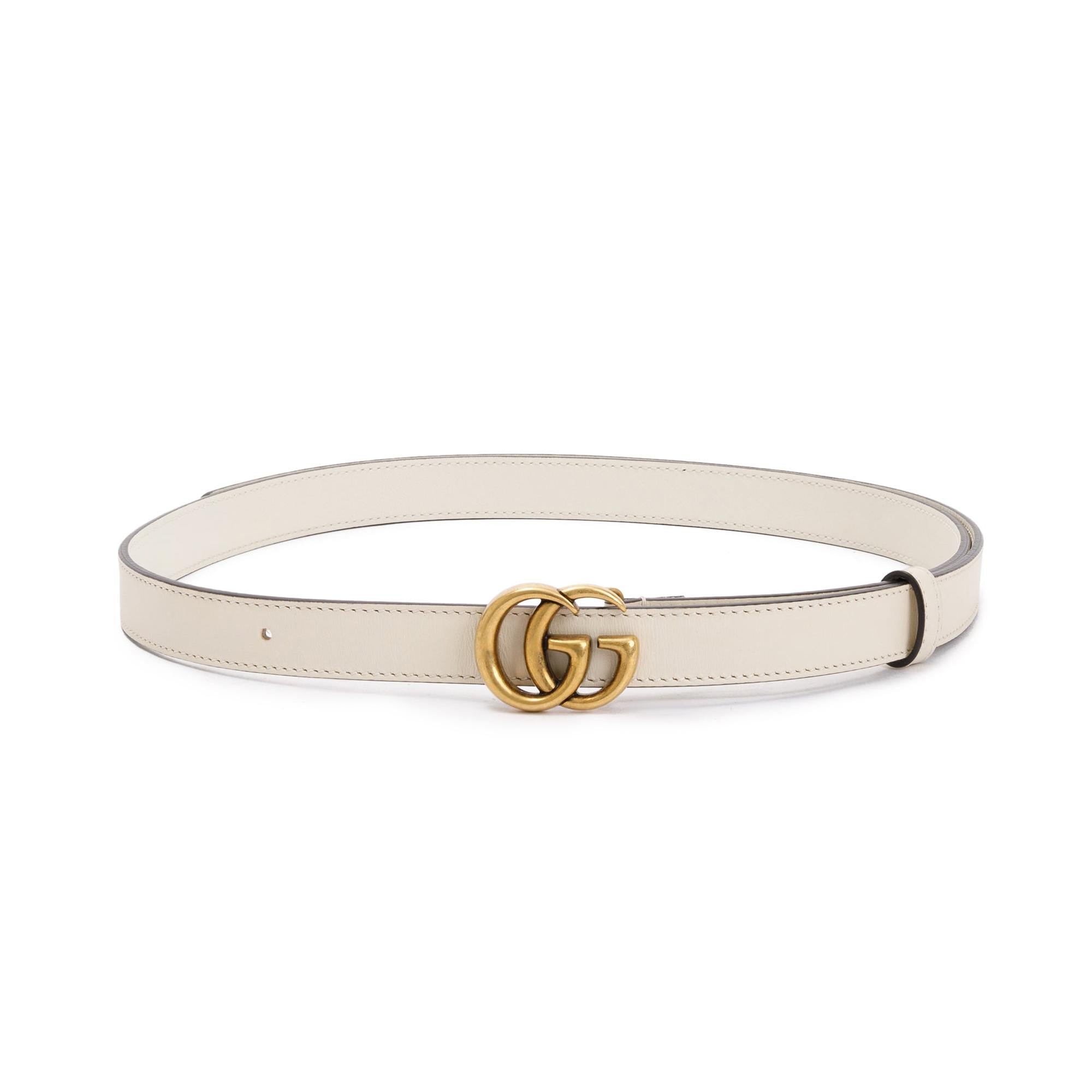 Gucci White Leather Thin Belt with Double G Buckle, 110 44