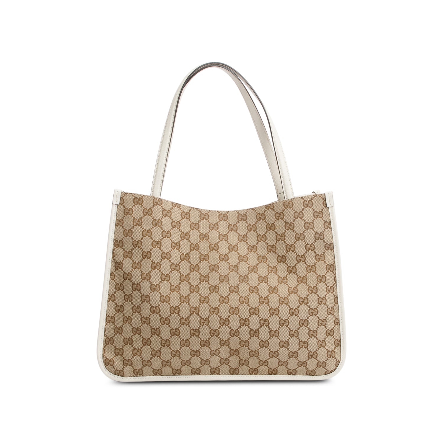 Gucci White Leather Trim GG Canvas Medium Horsebit 1955 Tote
