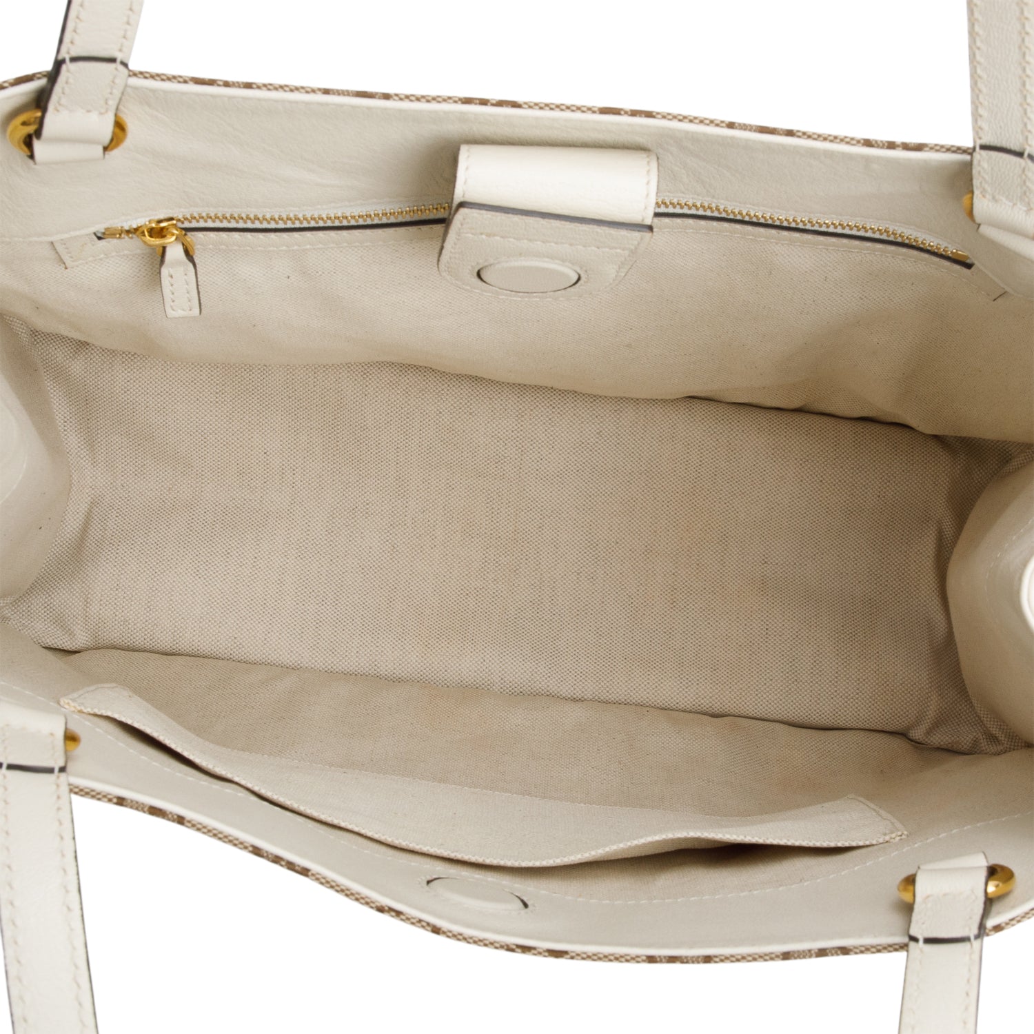 Gucci White Leather Trim GG Canvas Medium Horsebit 1955 Tote