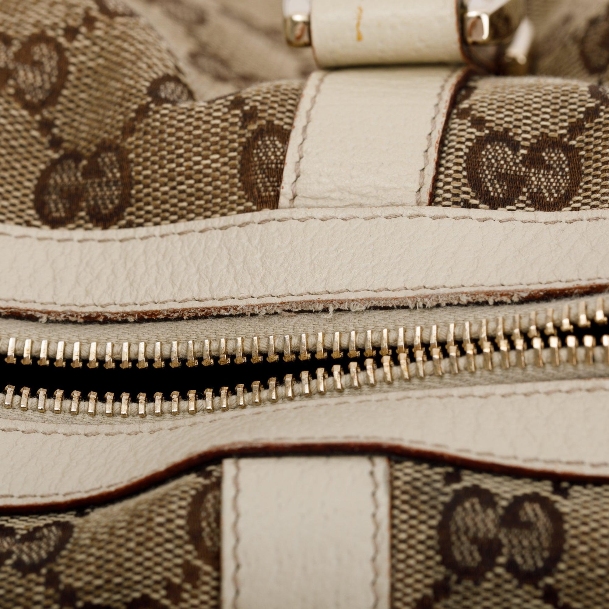 Gucci White Leather Trim GG Canvas Small Abbey Boston Bag