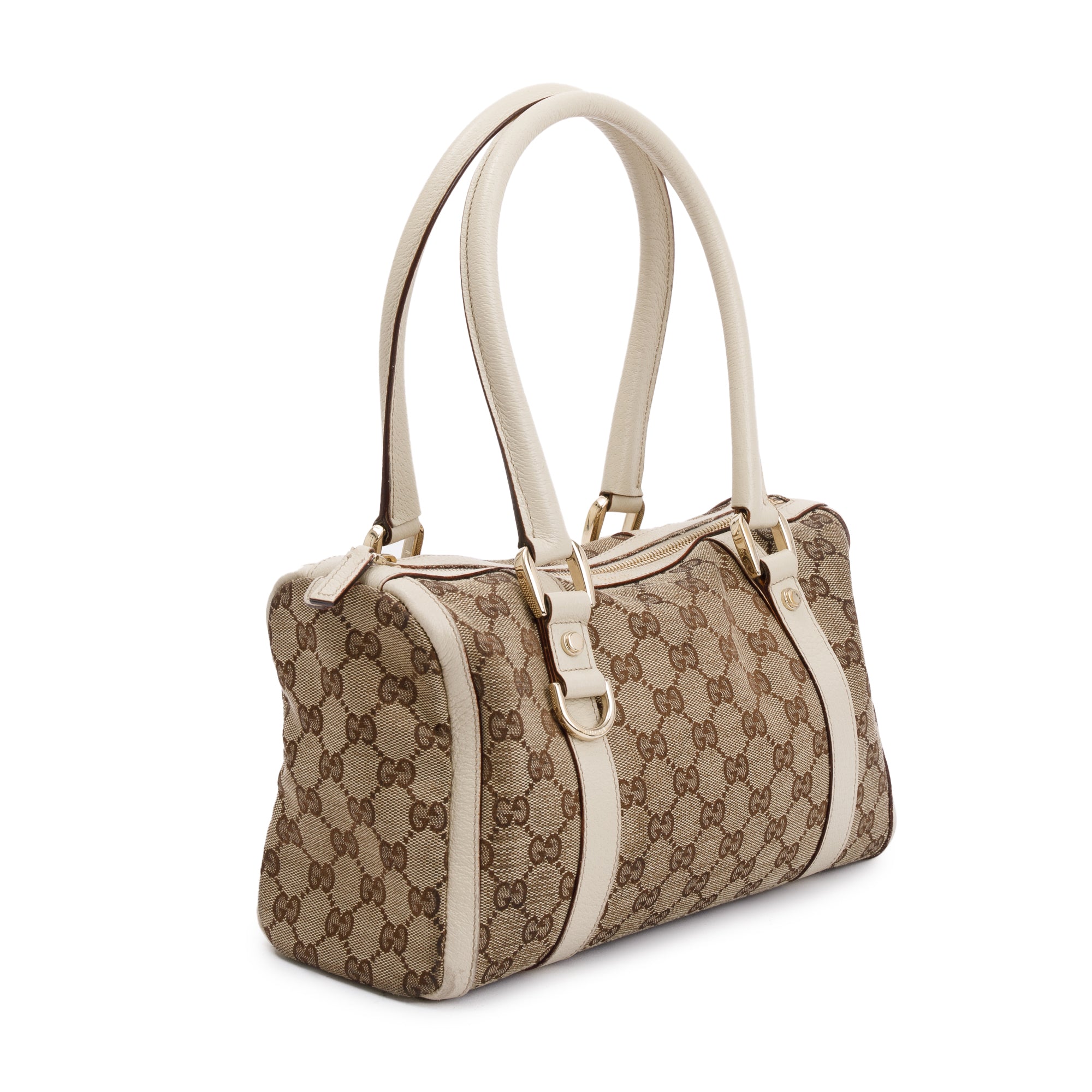Gucci White Leather Trim GG Canvas Small Abbey Boston Bag