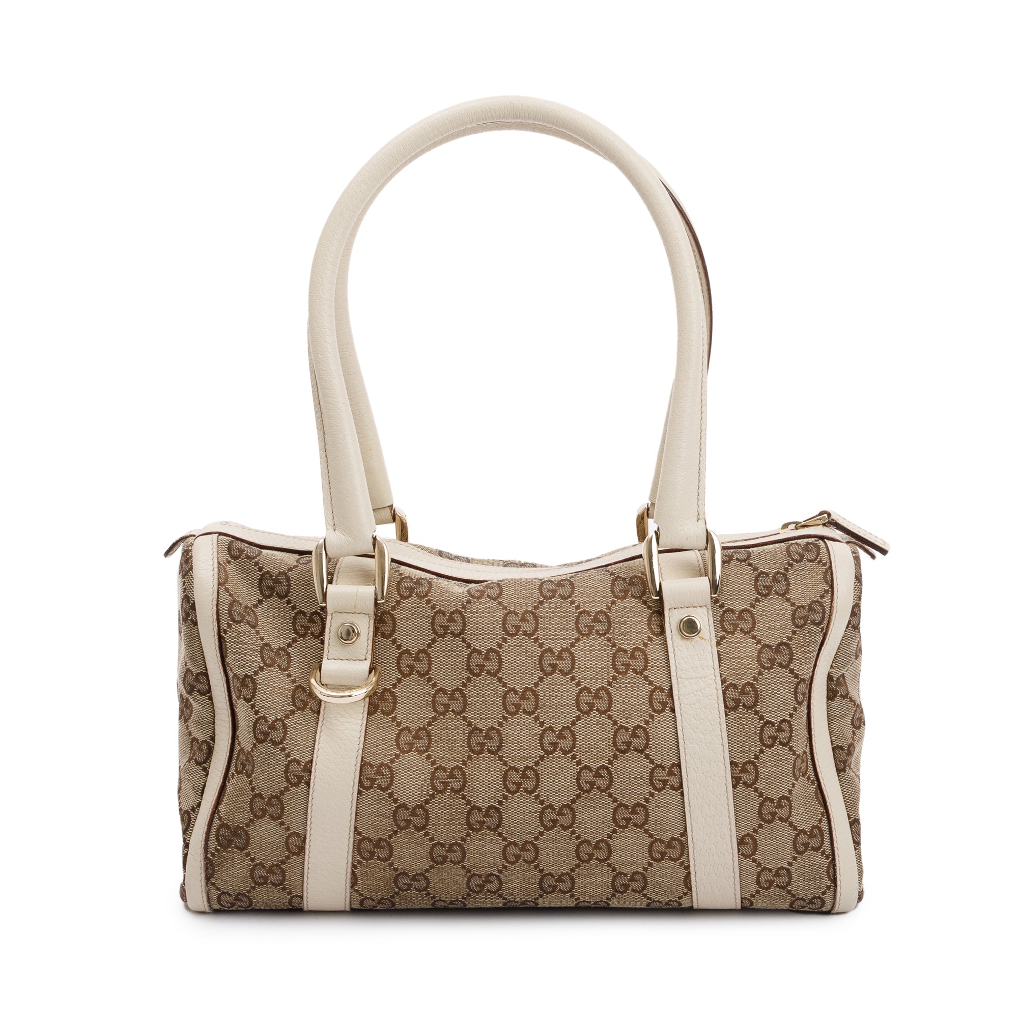 Gucci White Leather Trim GG Canvas Small Abbey Boston Bag