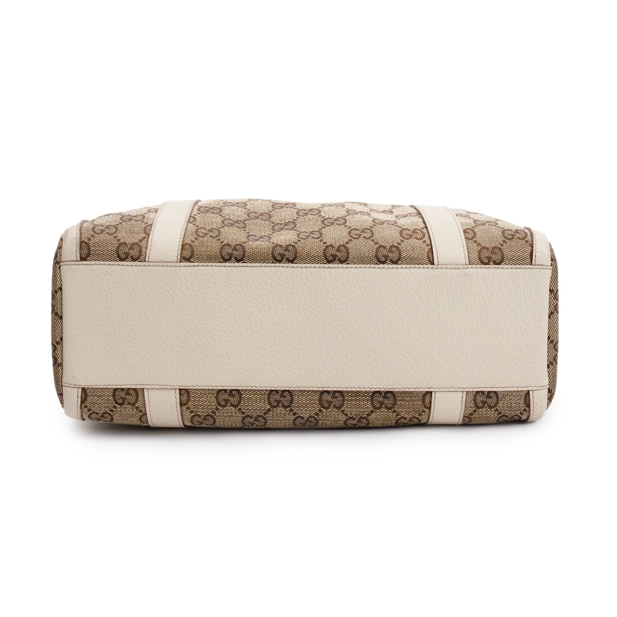 Gucci White Leather Trim GG Canvas Small Abbey Boston Bag