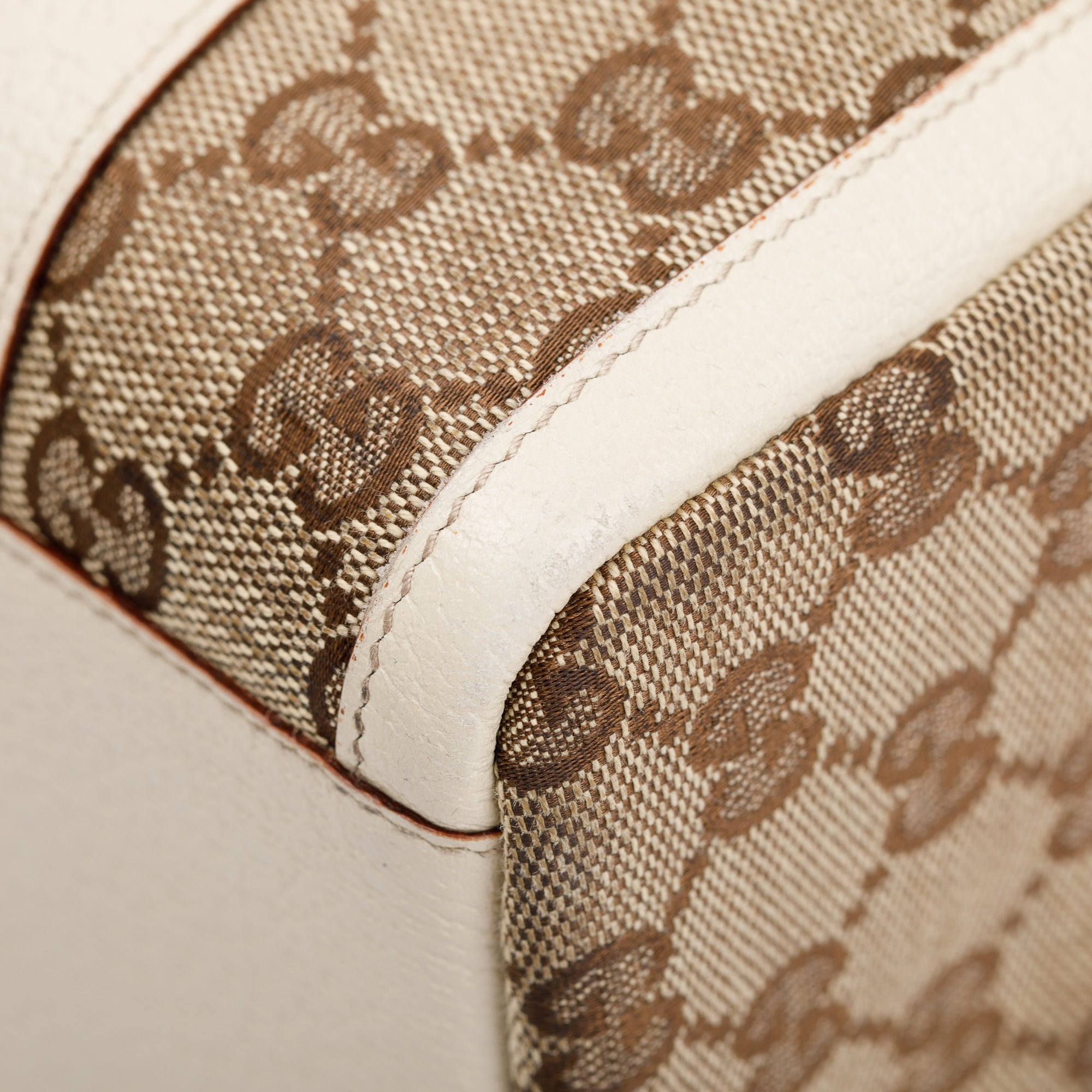 Gucci White Leather Trim GG Canvas Small Abbey Boston Bag