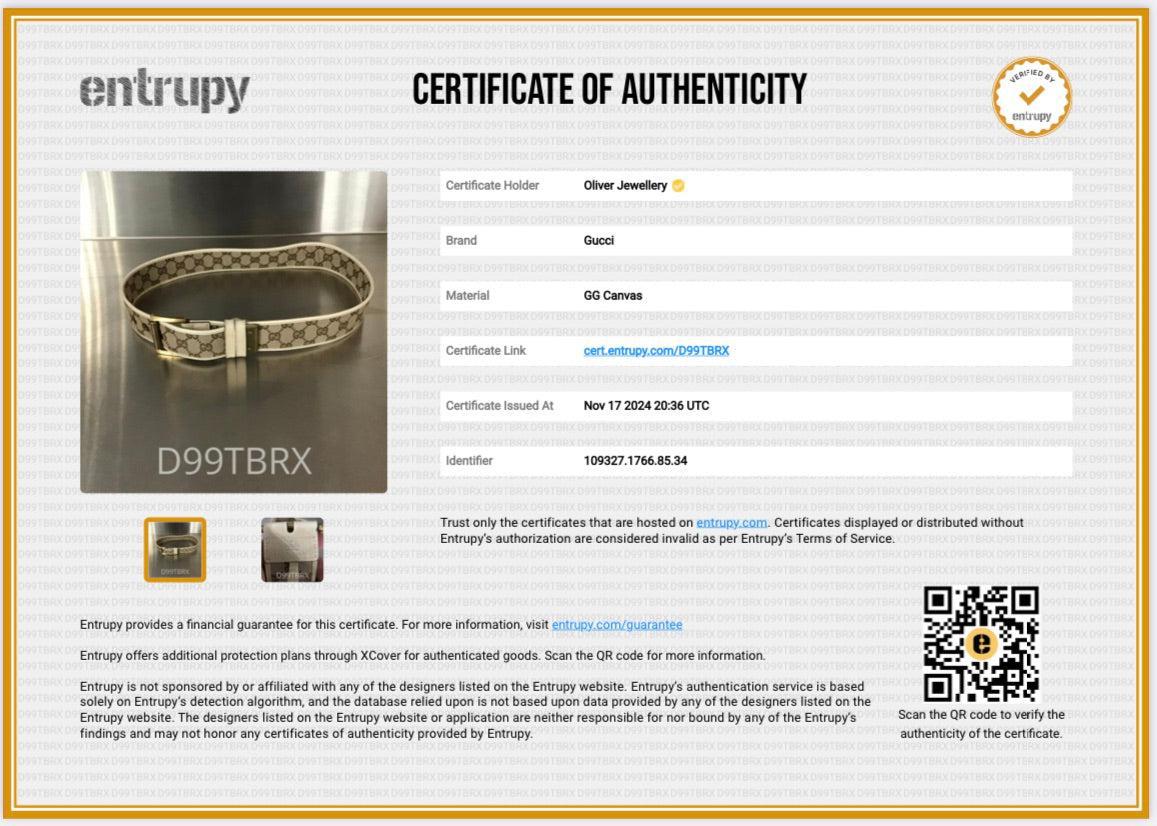 Gucci White Leather Trimmed GG Canvas Belt, Size 85 34