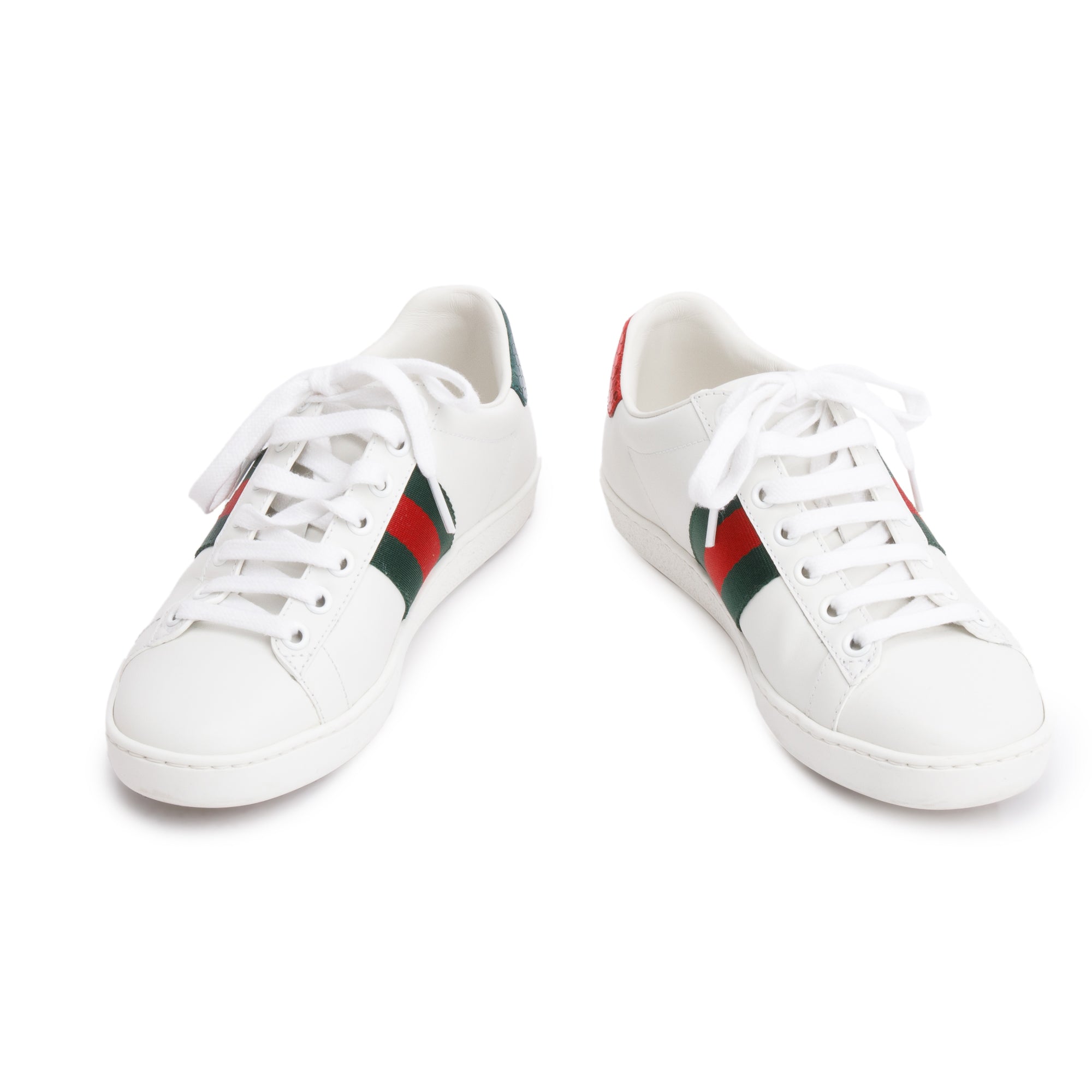 Gucci White Leather Web Ace Sneakers, Size 34 w/ Box