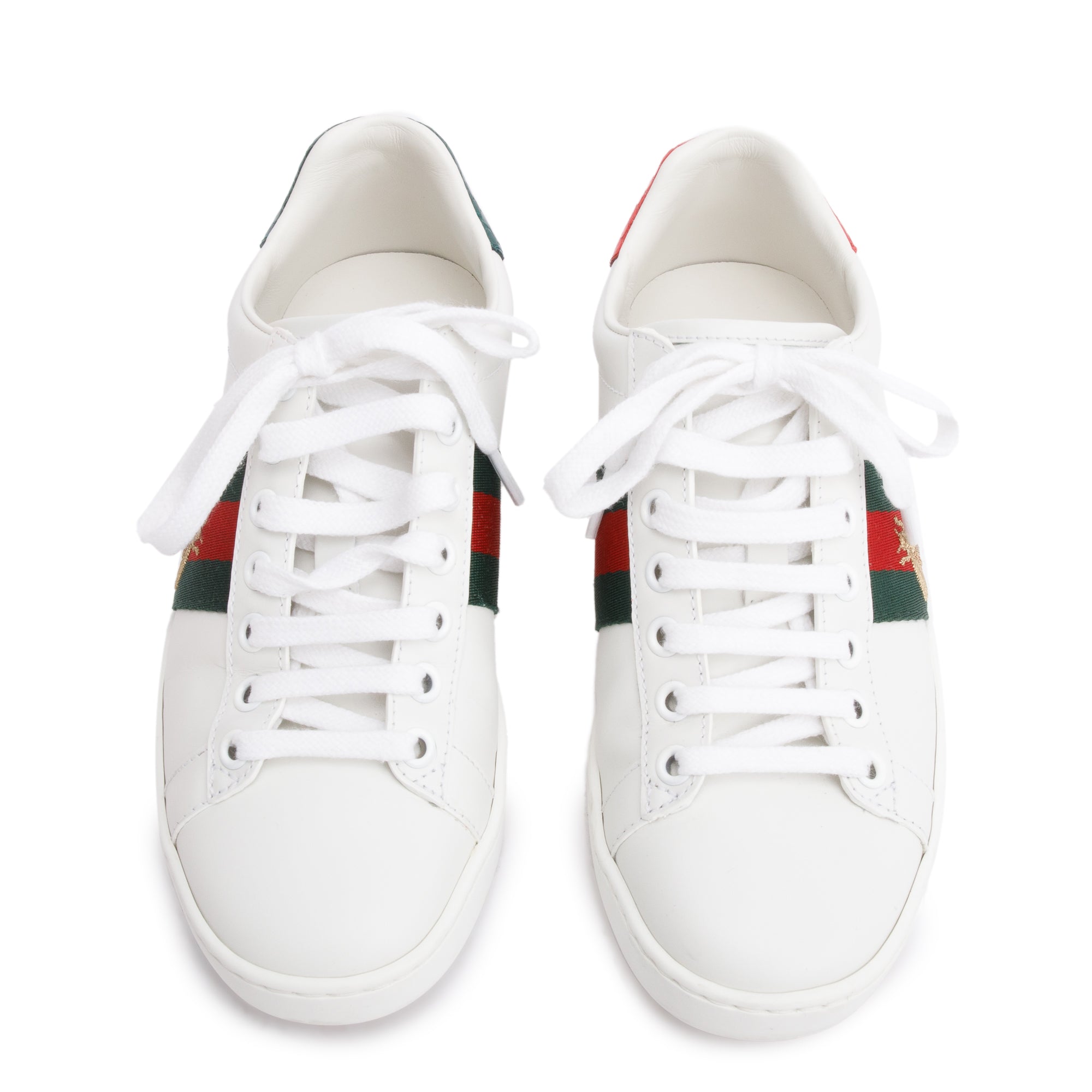 Gucci White Leather Web Ace Sneakers, Size 34 w/ Box