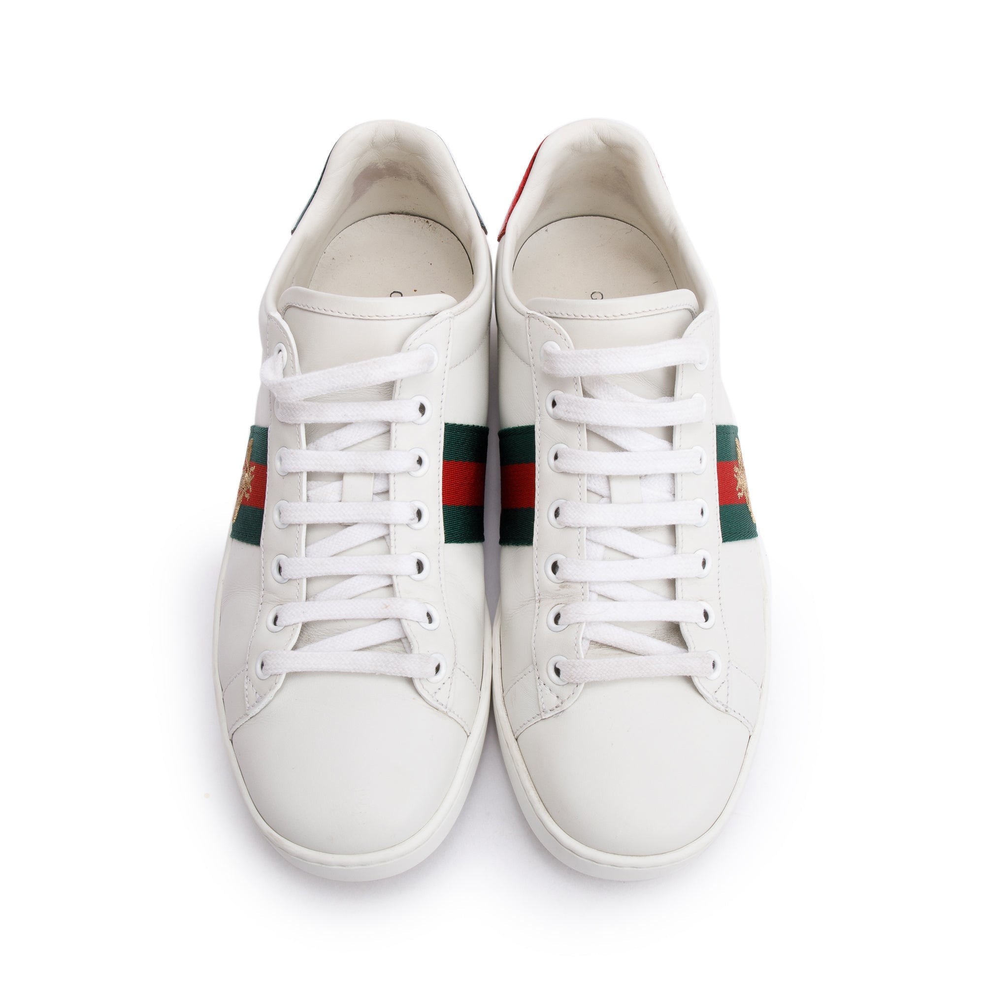 Gucci White Leather Web Ace Sneakers, Size 38.5