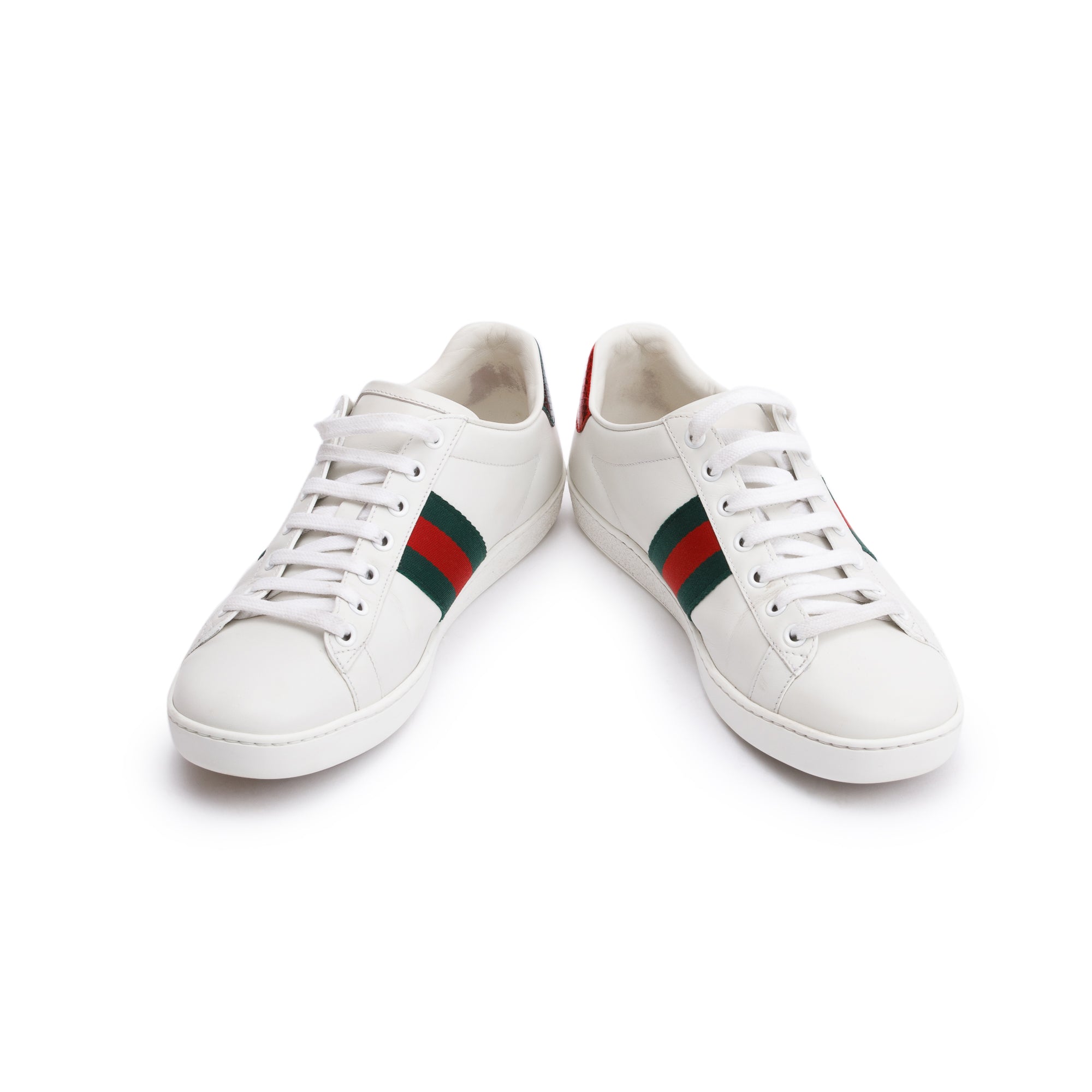 Gucci White Leather Web Ace Sneakers, Size 38.5