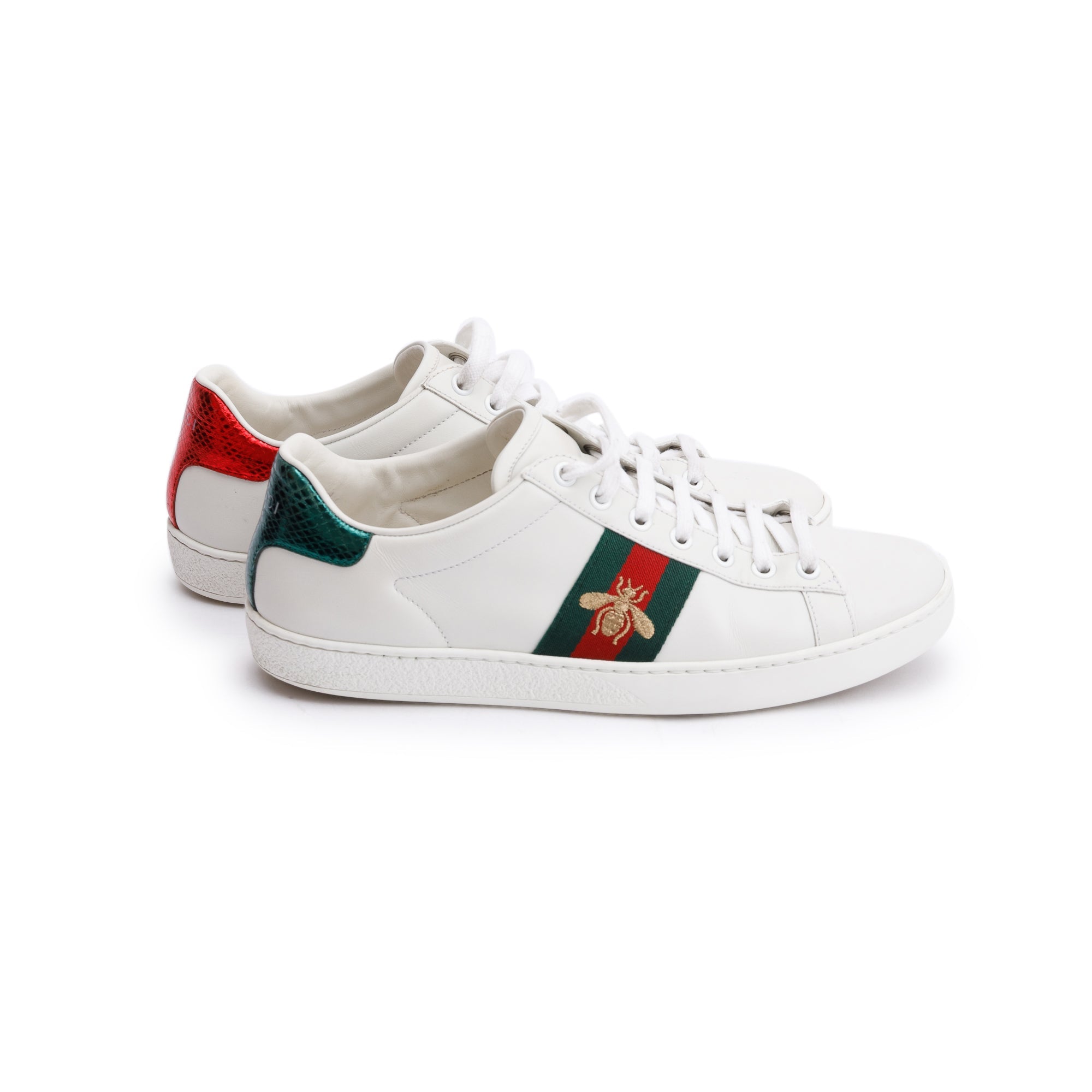 Gucci White Leather Web Ace Sneakers, Size 38.5