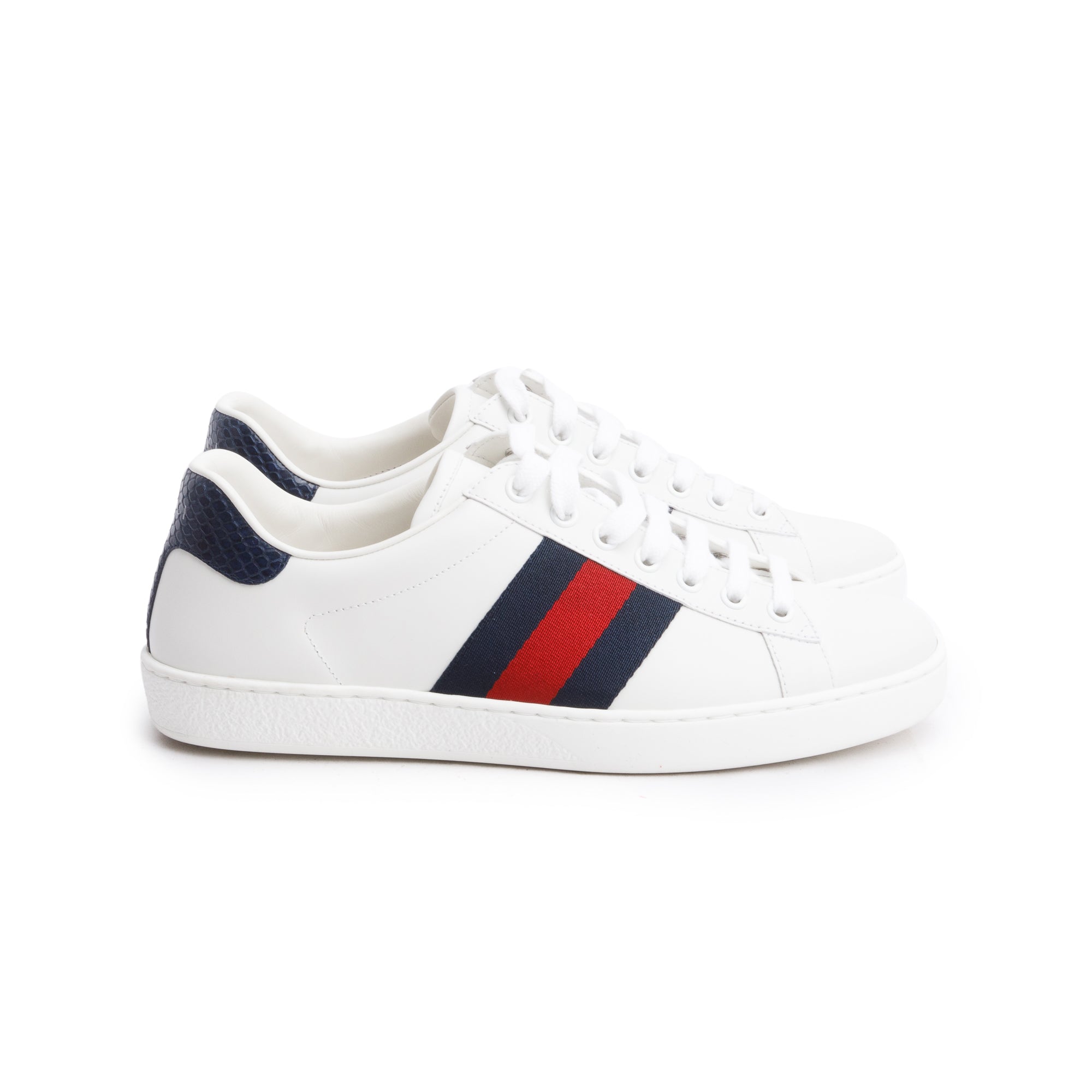 Gucci White Leather Web Ace Sneakers, Size 4.5 w/ Box