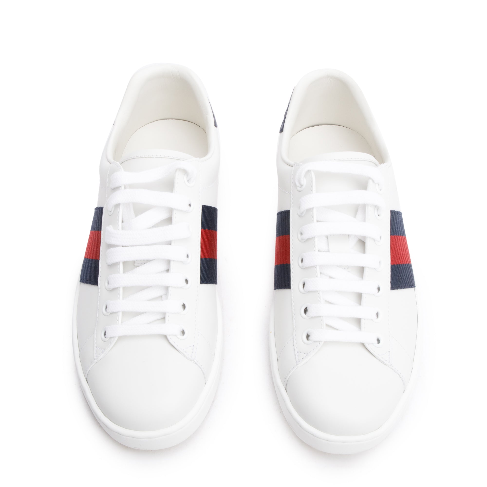Gucci White Leather Web Ace Sneakers, Size 4.5 w/ Box