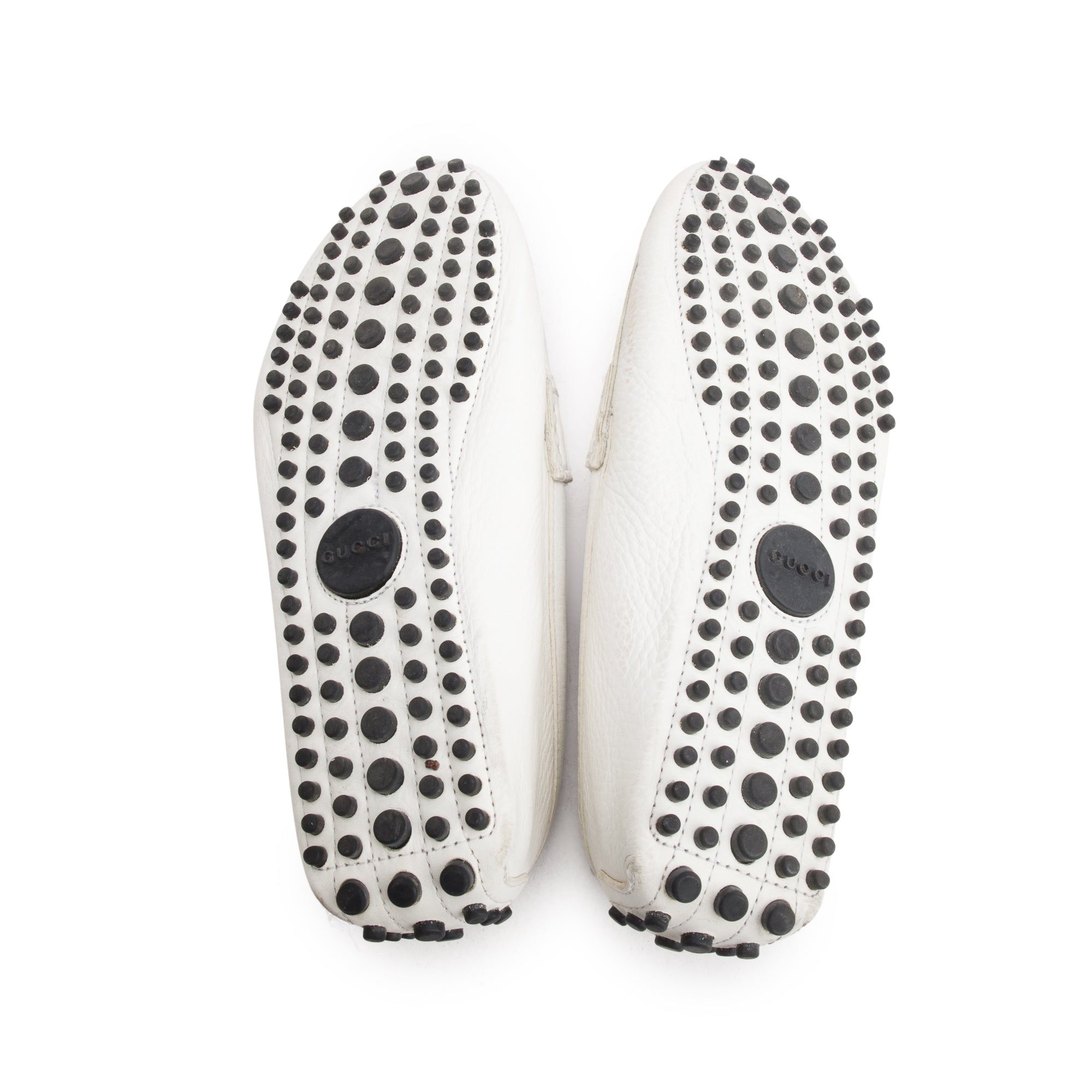 Gucci White Leather Web Horsebit Accent Loafers, Size 36.5