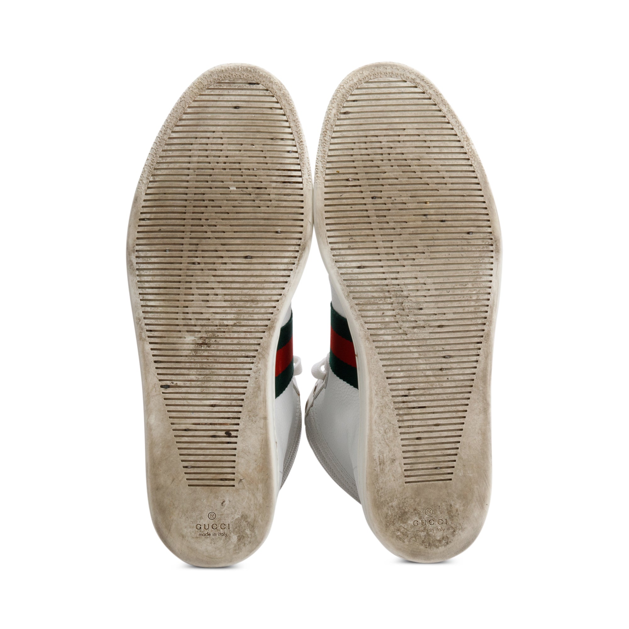 Gucci White Leather Web Interlocking G Coda Stripe High-Top Sneakers, Size 8.5 w/ Box