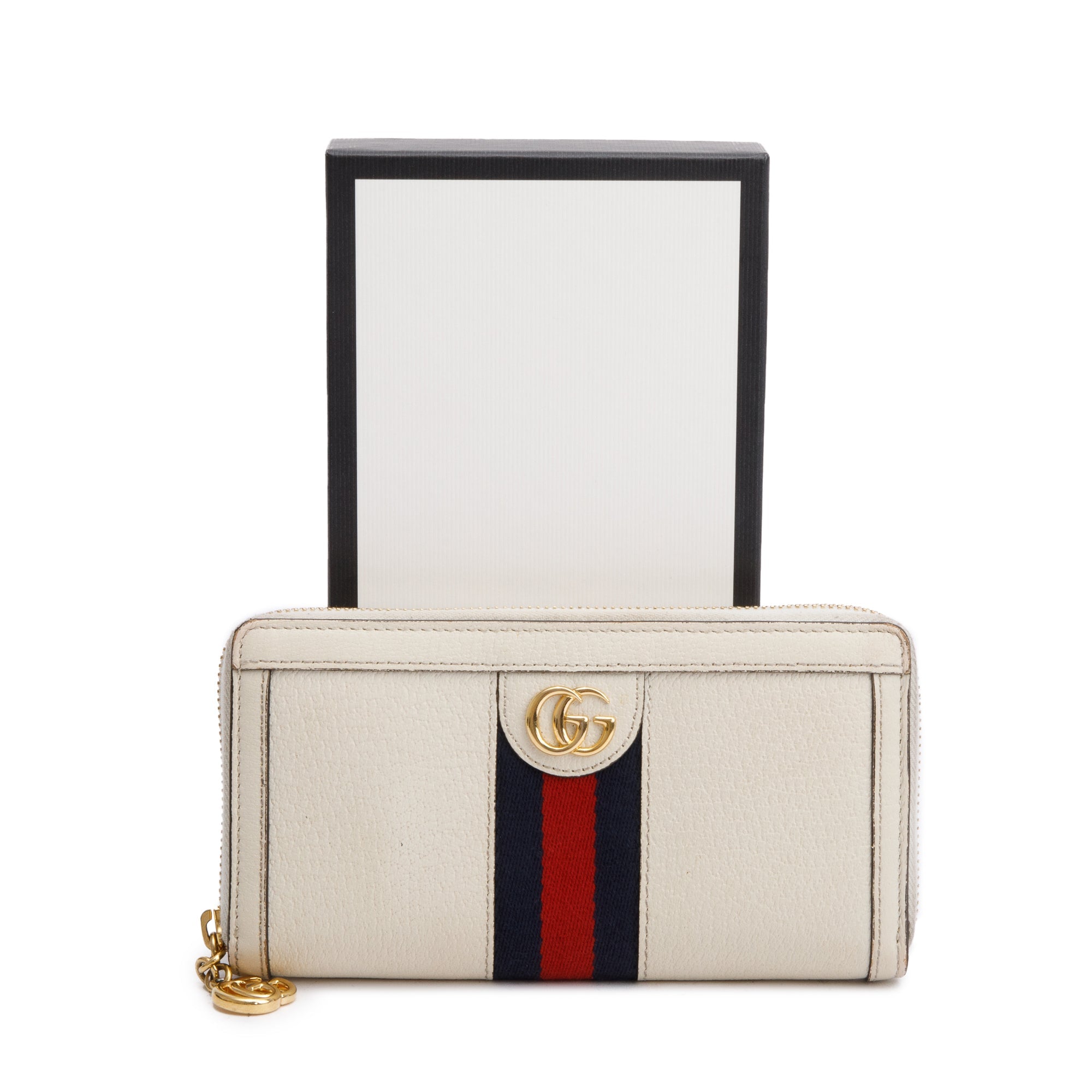 Gucci White Leather Web Ophidia GG Zip Around Wallet w/ Box & Receipt