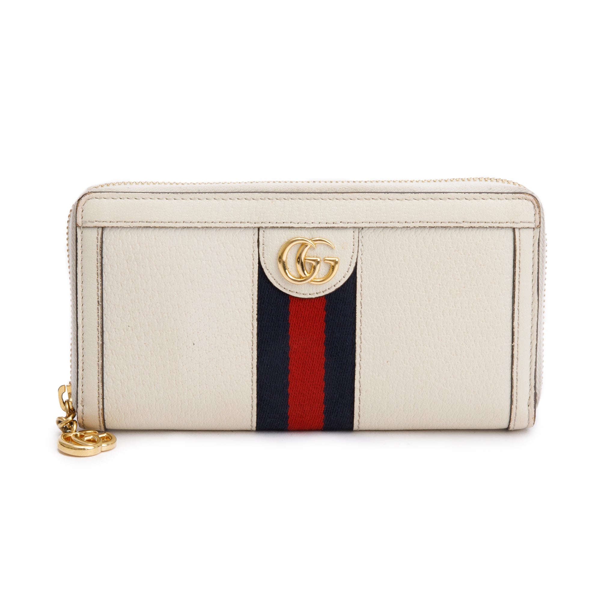 Gucci White Leather Web Ophidia GG Zip Around Wallet w/ Box & Receipt