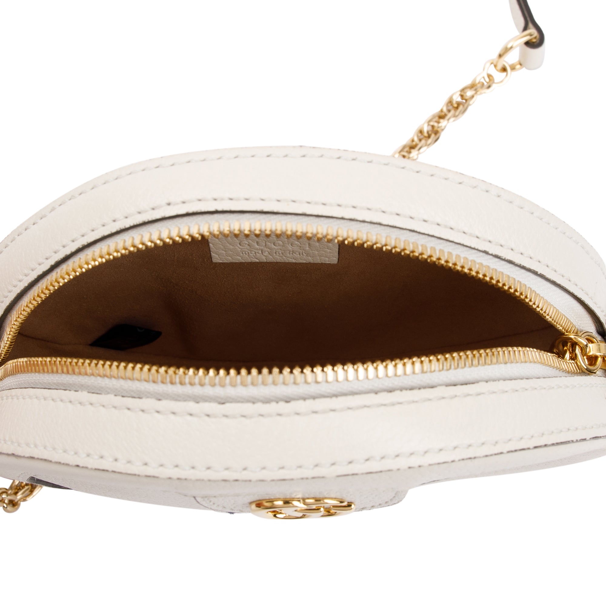 Gucci White Leather Web Ophidia Mini Round Shoulder Bag