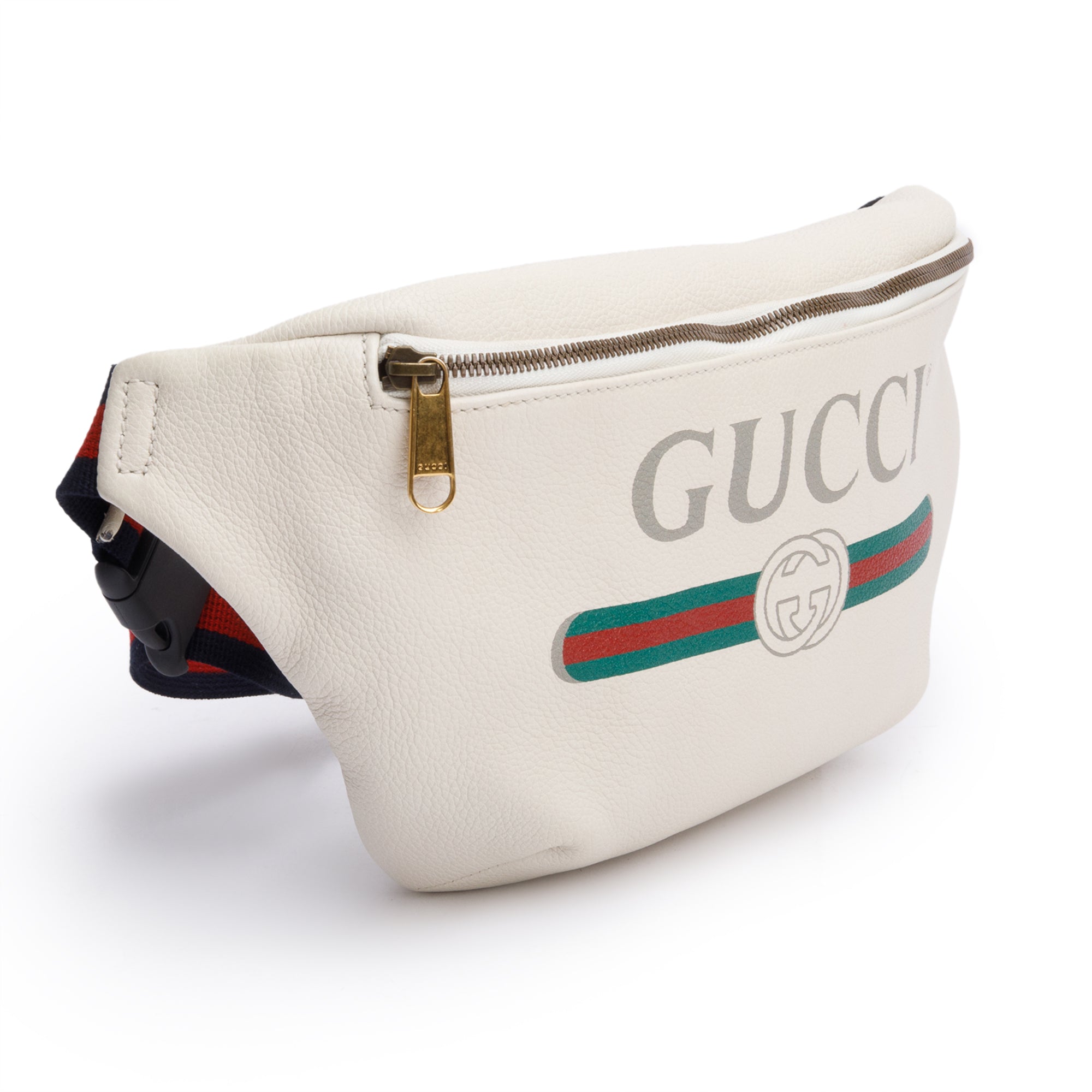 Gucci White Logo Print Calfskin Leather Large Belt Bag