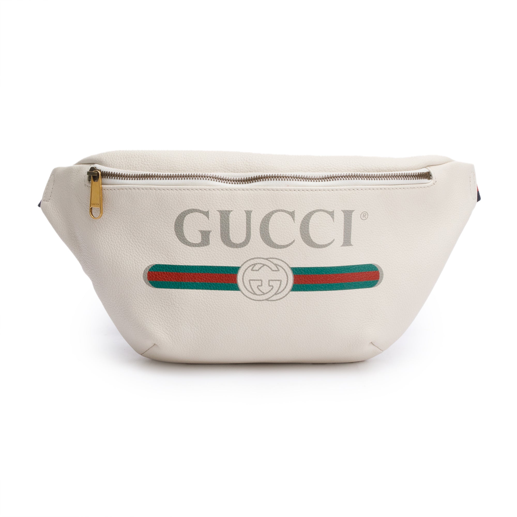 Gucci White Logo Print Calfskin Leather Large Belt Bag