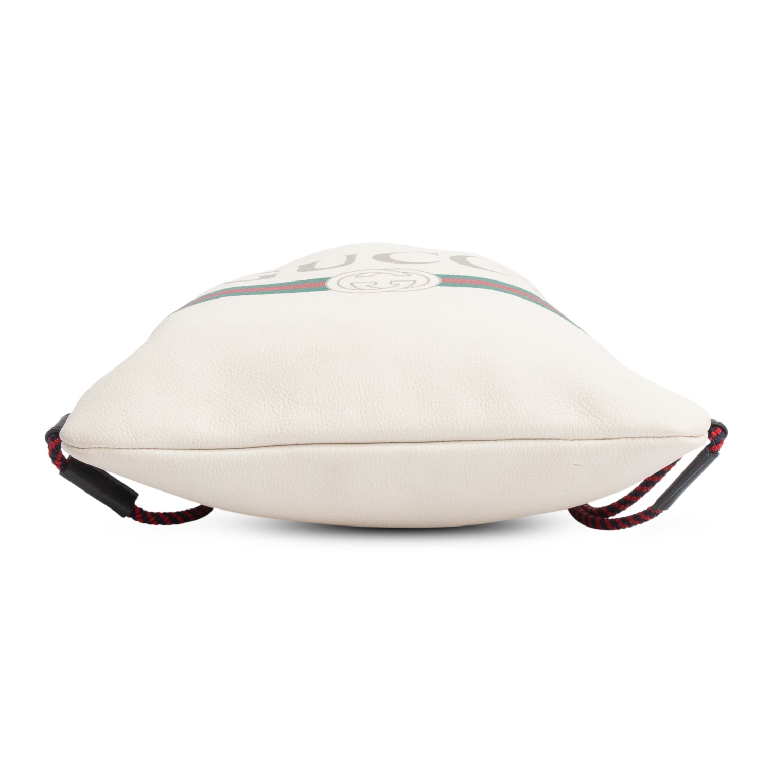 Gucci White Logo Print Web Calfskin Leather Medium Drawstring Backpack with Pouch
