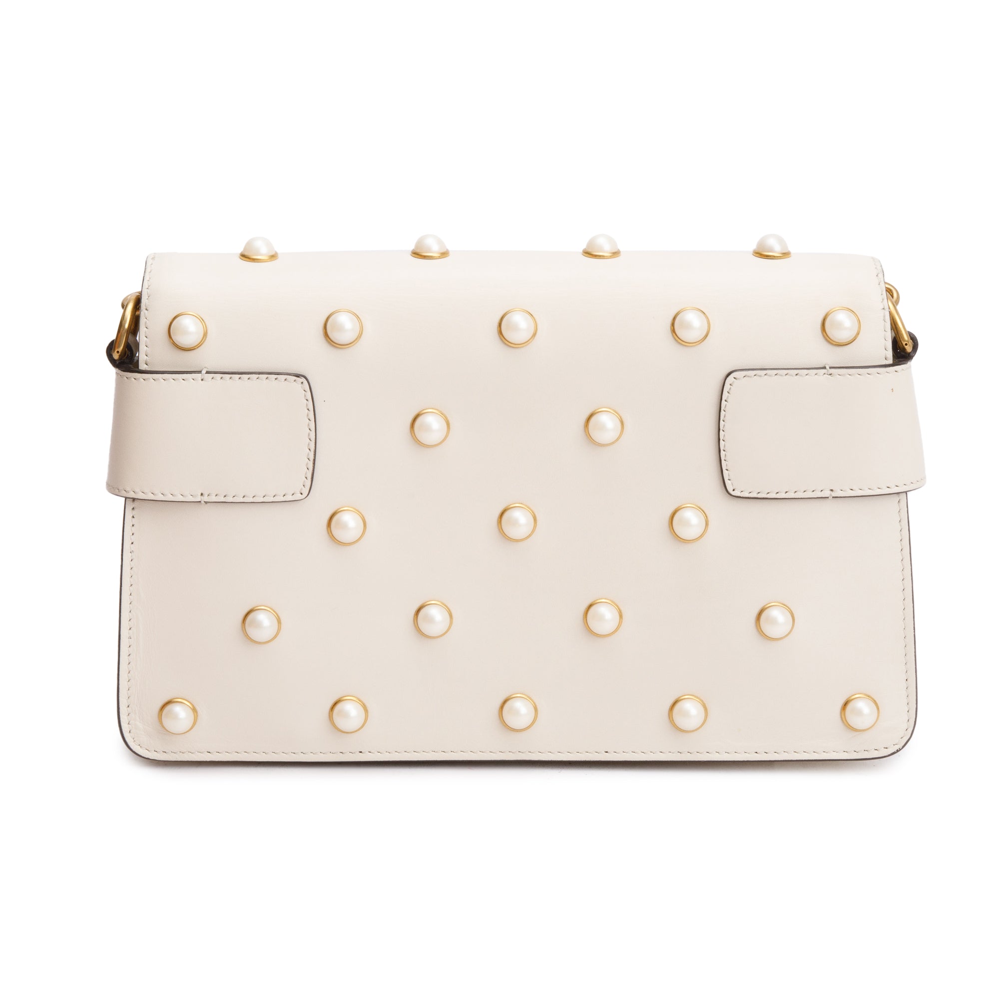 Gucci White Nappa Pearl Studded Mini Queen Margaret Broadway Shoulder Bag w/ Straps