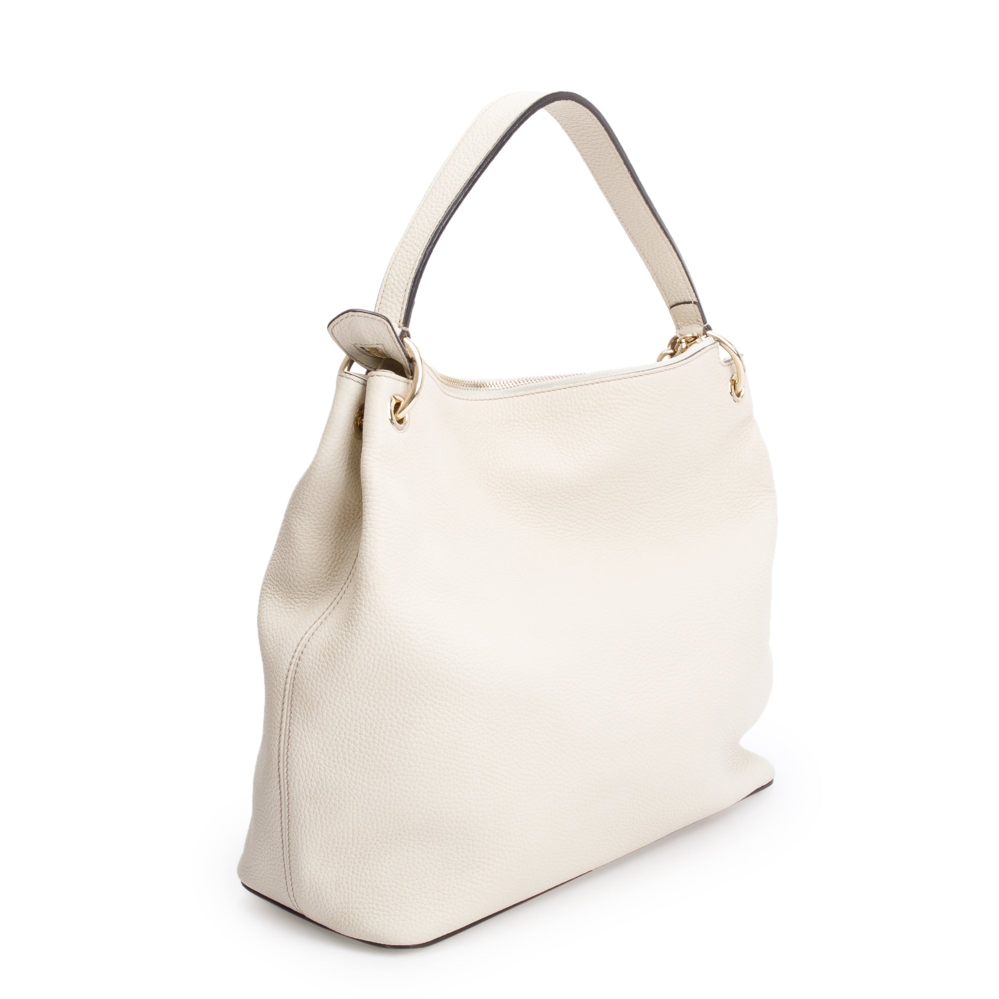 Gucci White Pebbled Calfskin Leather Convertible Soho Hobo Bag