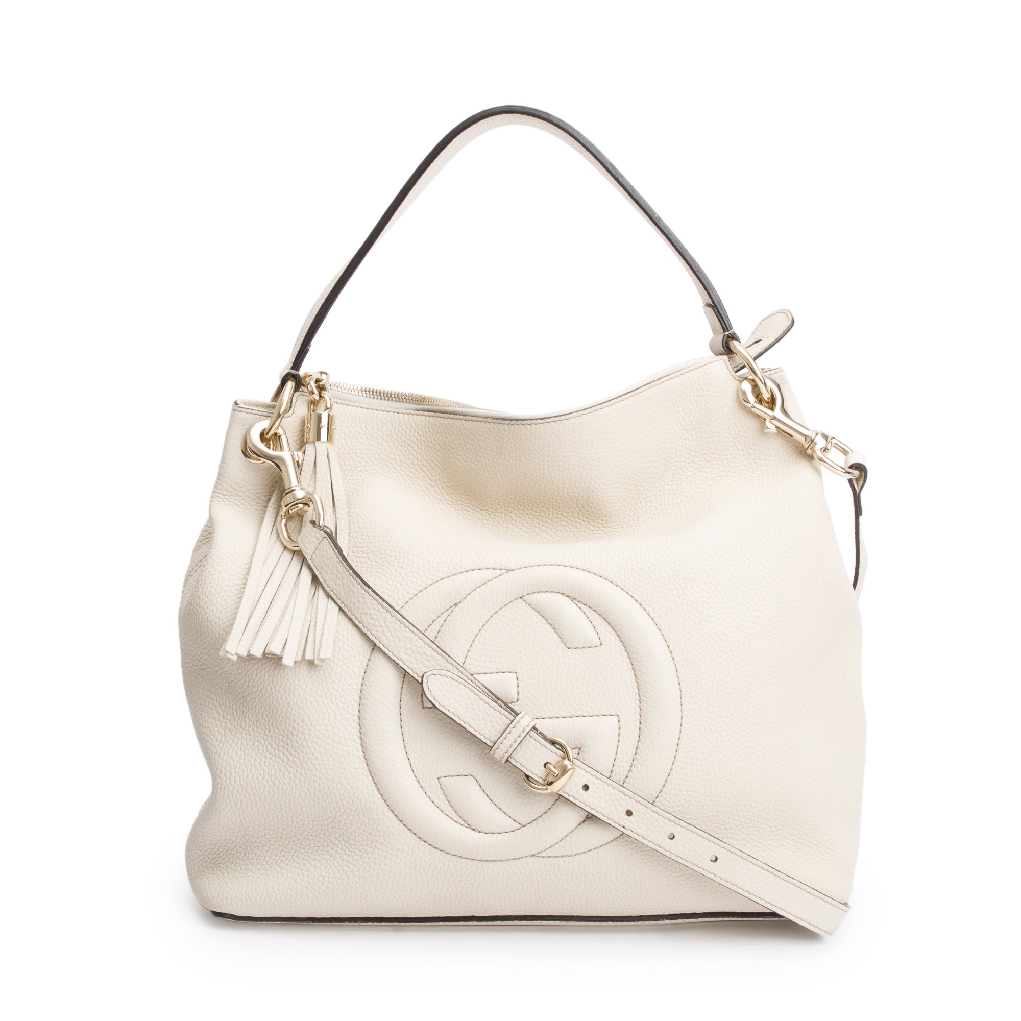 Gucci White Pebbled Calfskin Leather Convertible Soho Hobo Bag