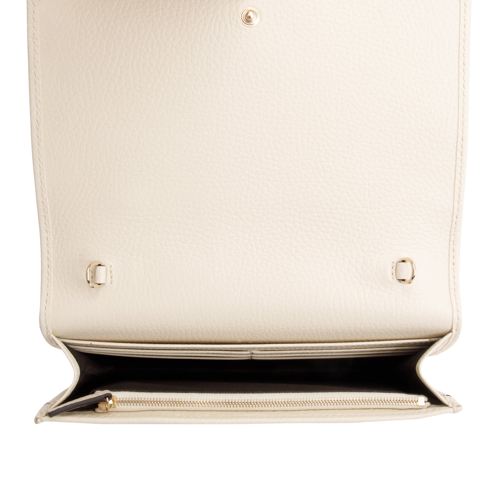 Gucci White Pebbled Calfskin Soho Wallet On Chain w/ Box