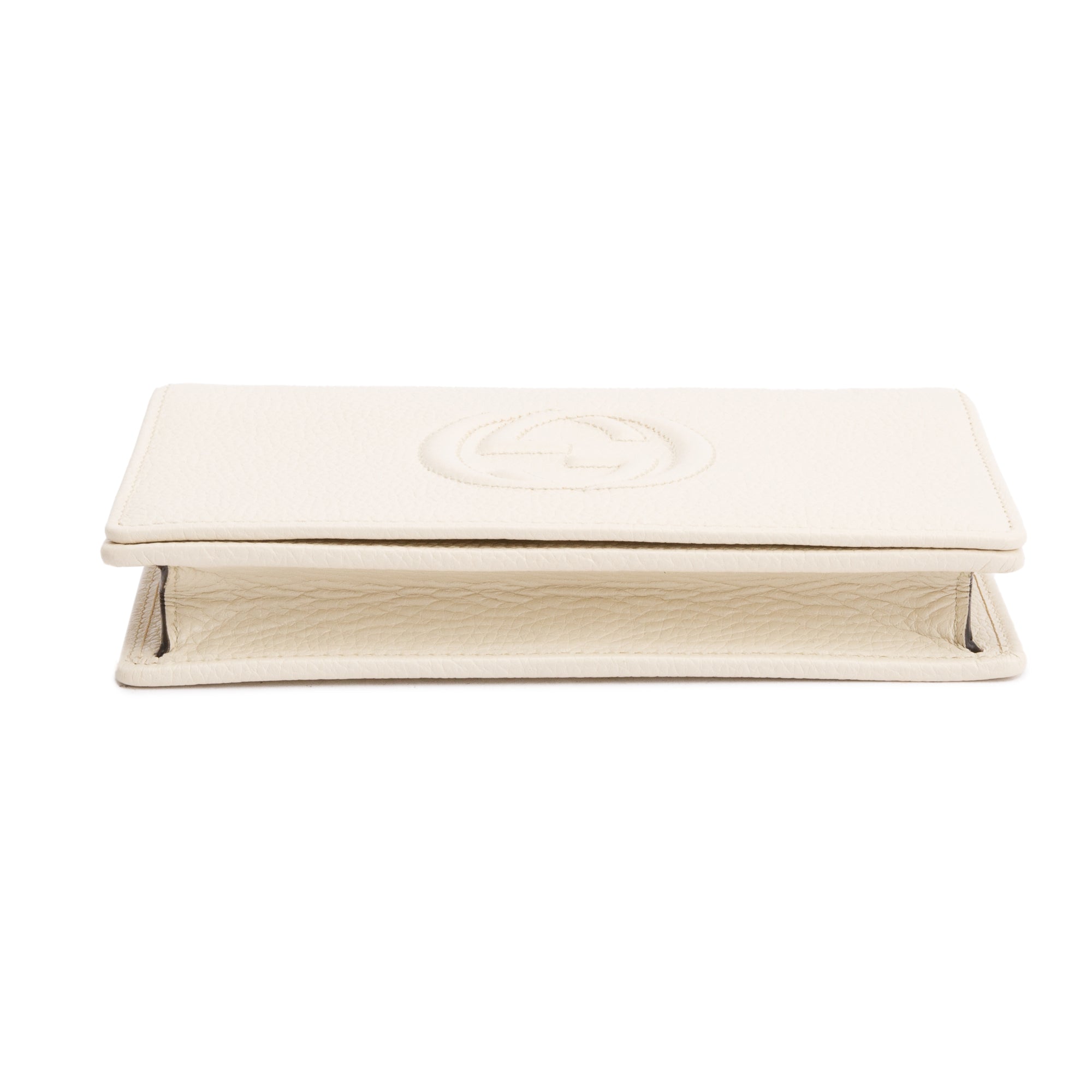 Gucci White Pebbled Calfskin Soho Wallet On Chain w/ Box