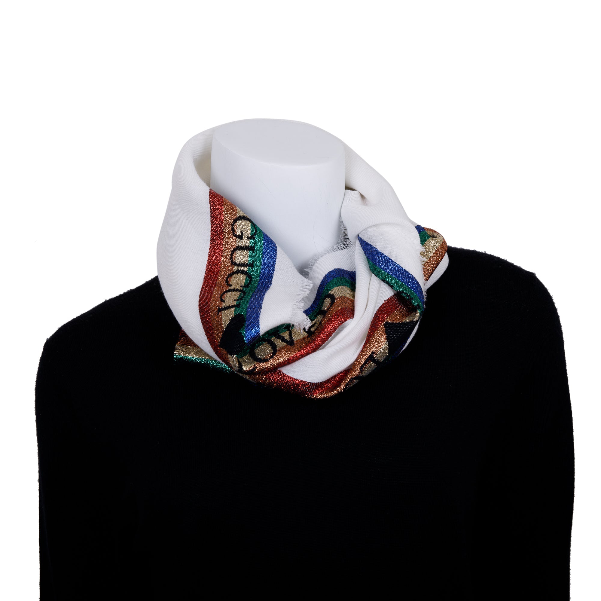 Gucci White Rainbow Striped Scarf w/ Box