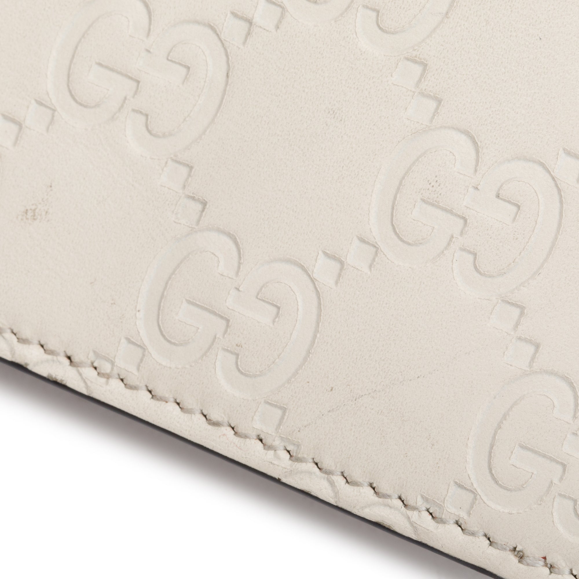 Gucci White Signature Leather Cherry Mini Wallet On Chain