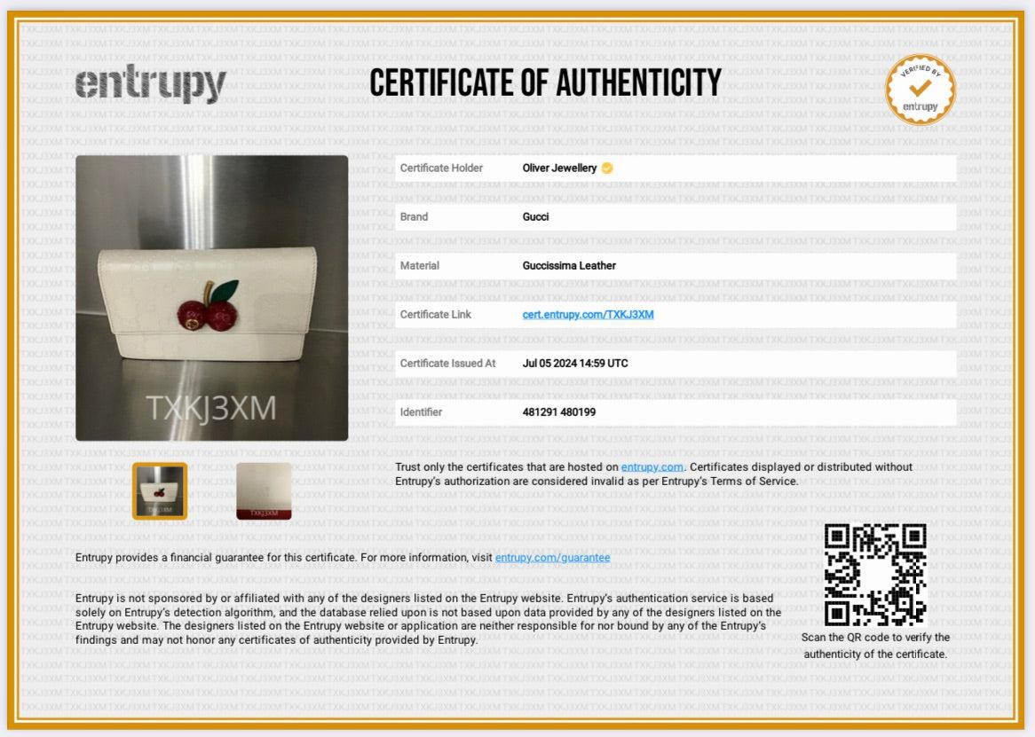 Gucci White Signature Leather Cherry Mini Wallet On Chain