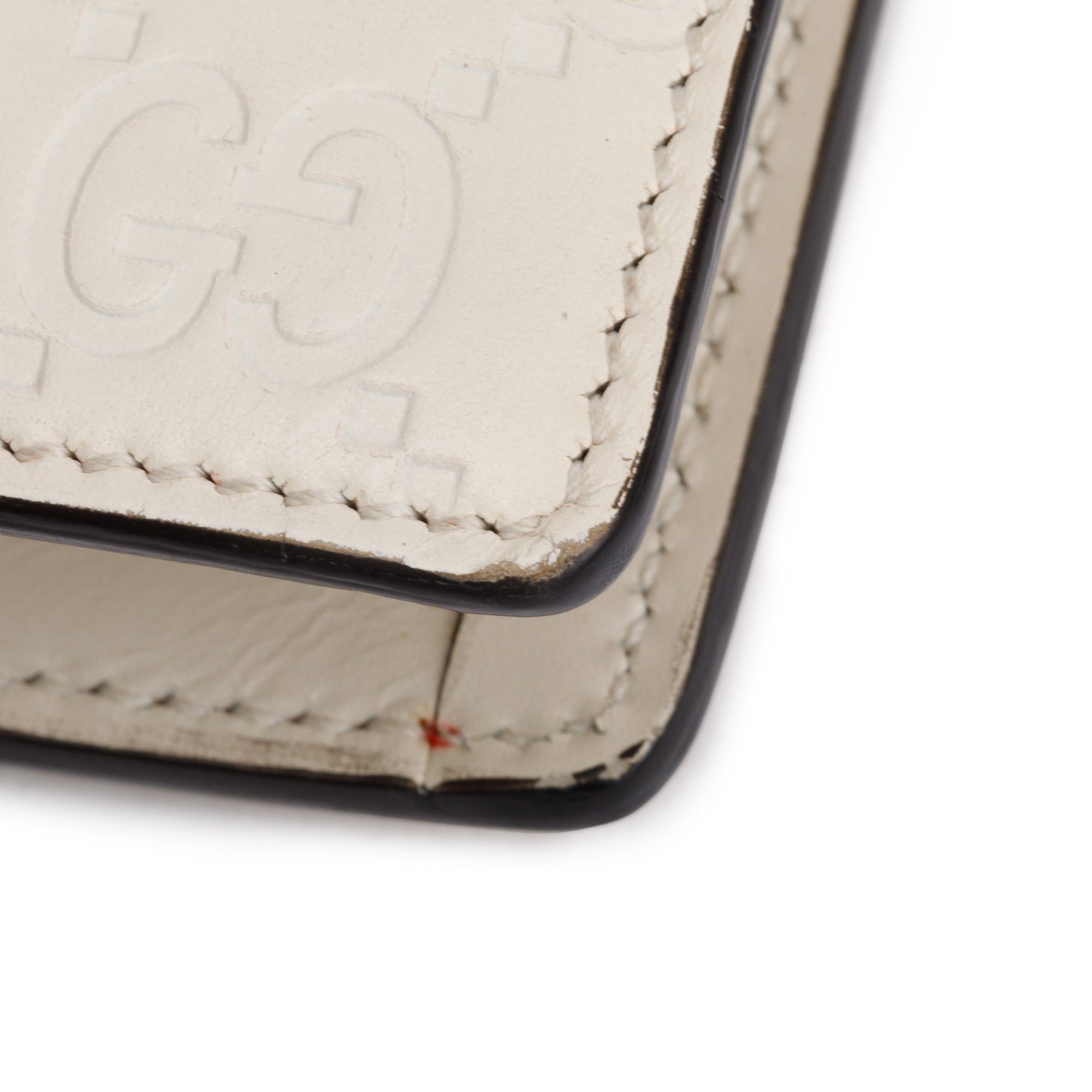Gucci White Signature Leather Cherry Mini Wallet On Chain