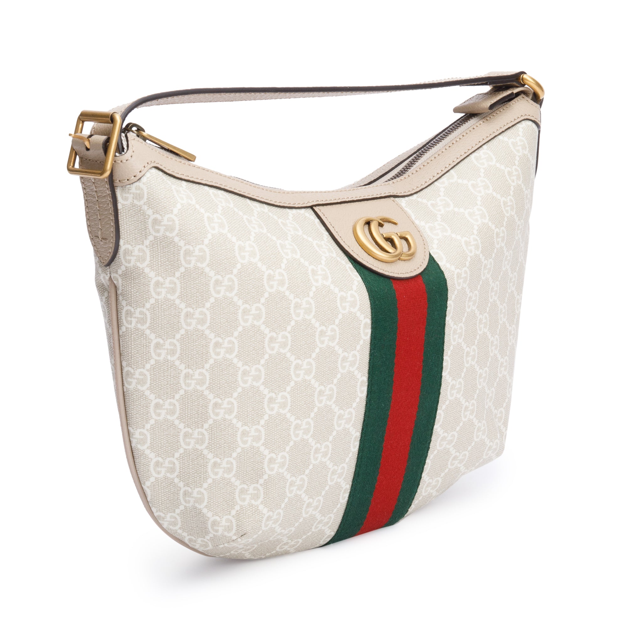 Gucci White/Beige GG Supreme Web Small Ophidia Half Moon Hobo w/ Box