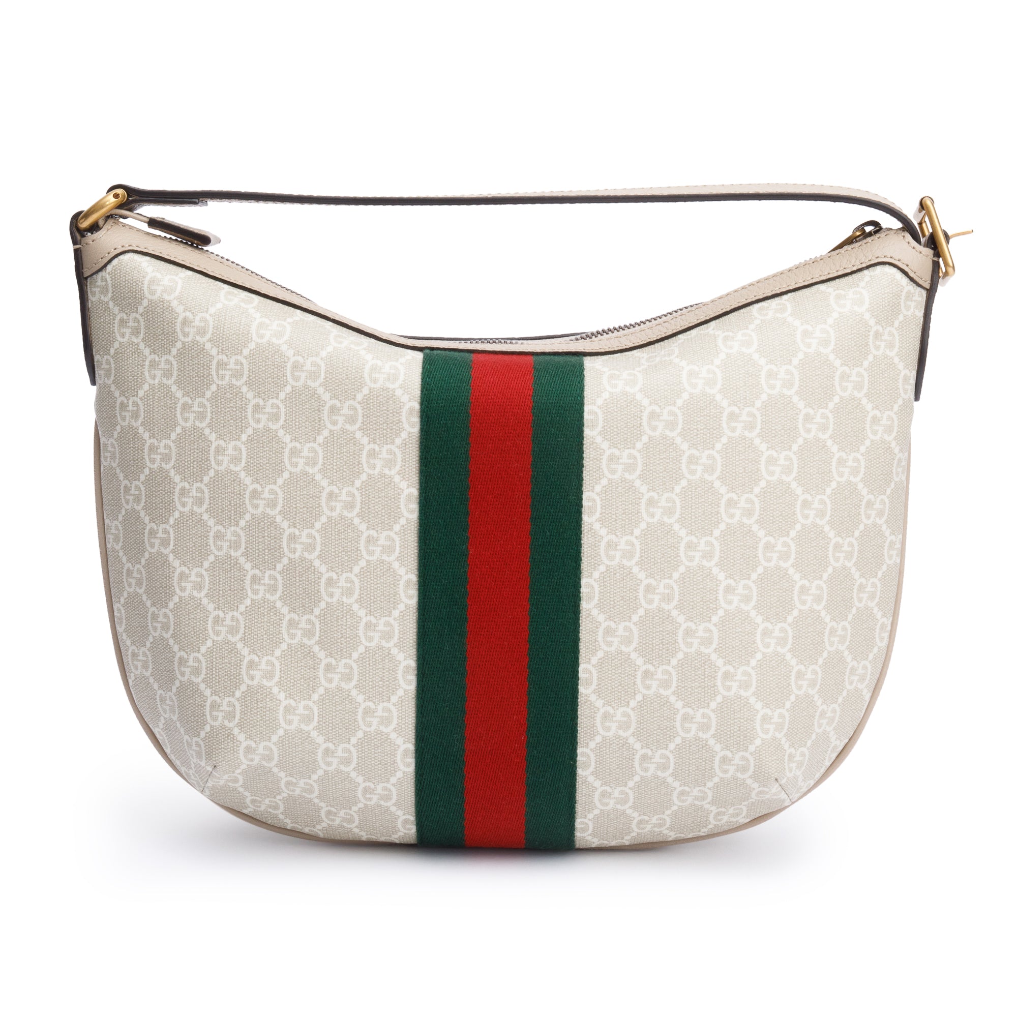 Gucci White/Beige GG Supreme Web Small Ophidia Half Moon Hobo w/ Box