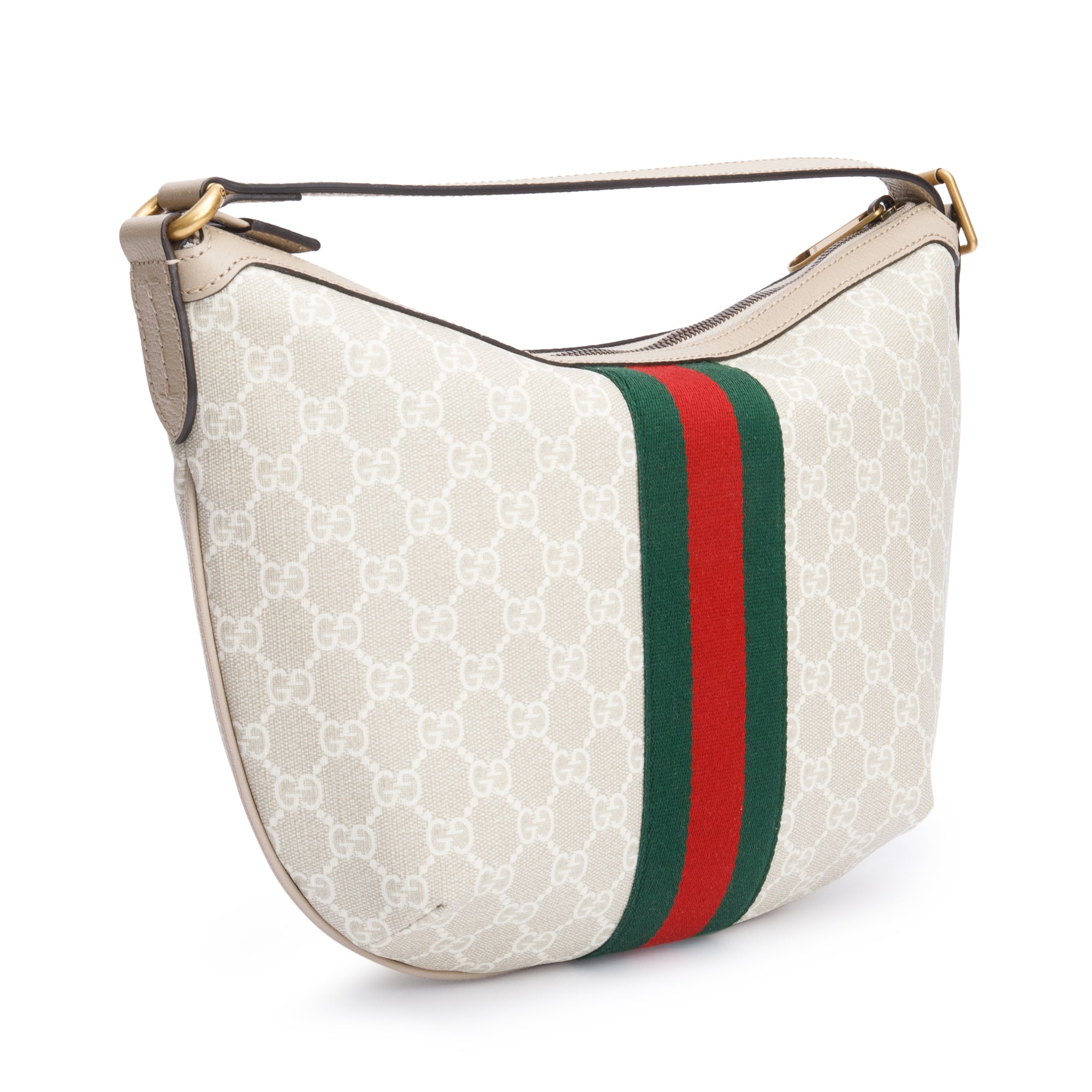 Gucci White/Beige GG Supreme Web Small Ophidia Half Moon Hobo w/ Box
