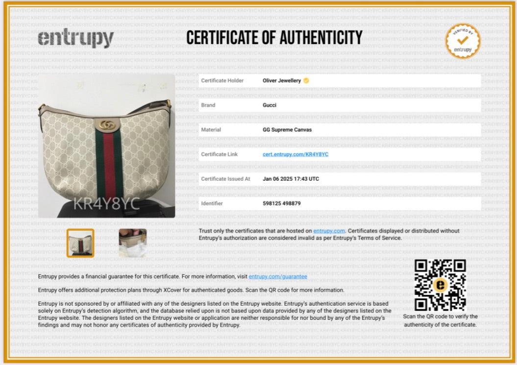 Gucci White/Beige GG Supreme Web Small Ophidia Half Moon Hobo w/ Box