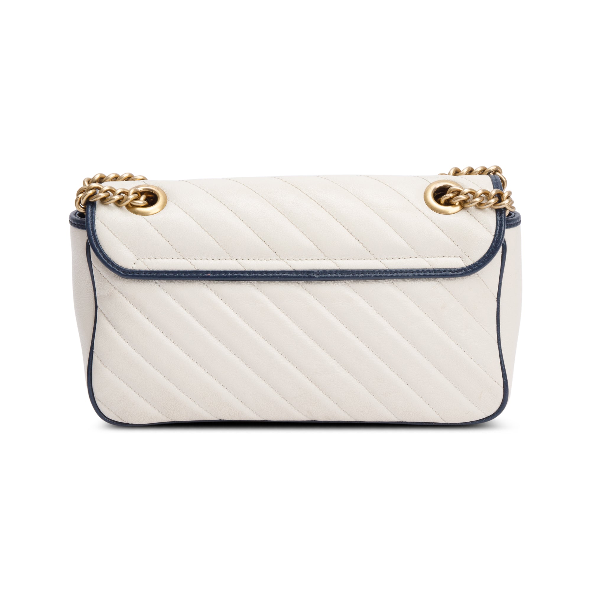 Gucci White/Navy Trim GG Marmont Matelasse Leather Torchon Small Shoulder Bag