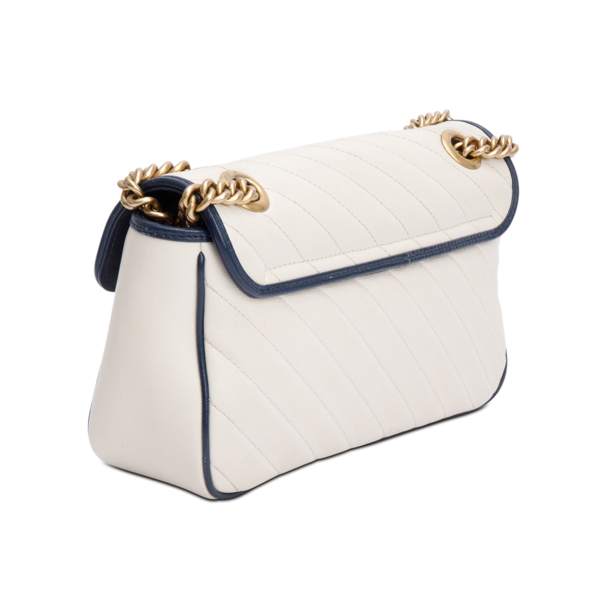 Gucci White/Navy Trim GG Marmont Matelasse Leather Torchon Small Shoulder Bag