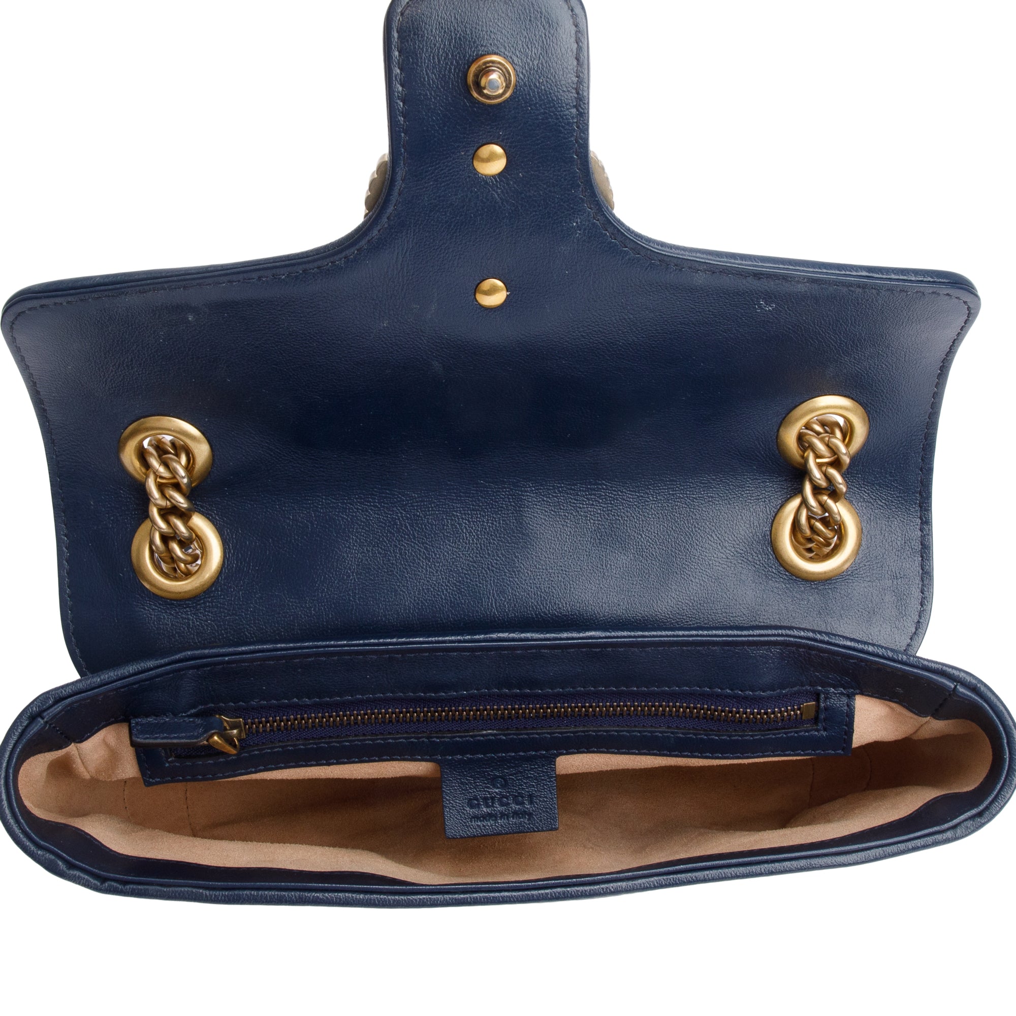 Gucci White/Navy Trim GG Marmont Matelasse Leather Torchon Small Shoulder Bag