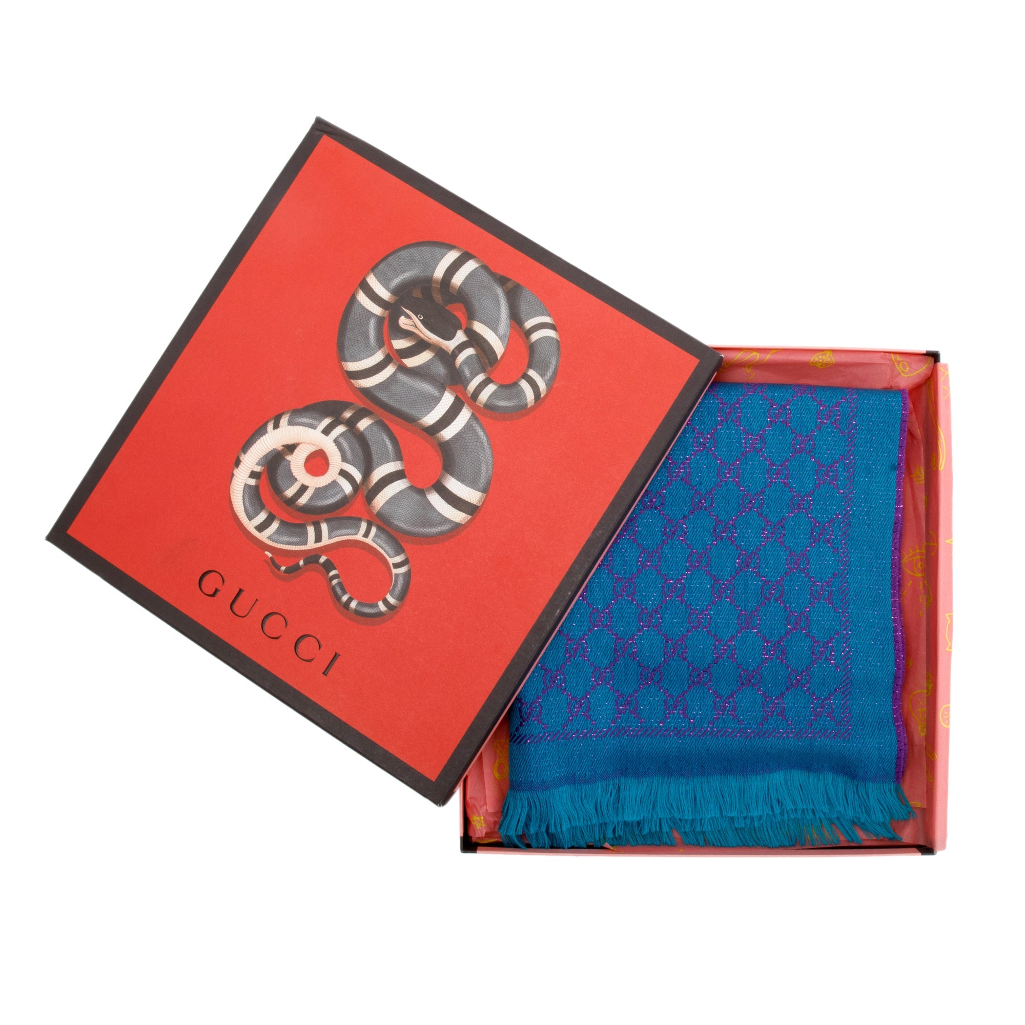 Gucci Wool Jacquard Monogram Reversible Scarf w/ Box