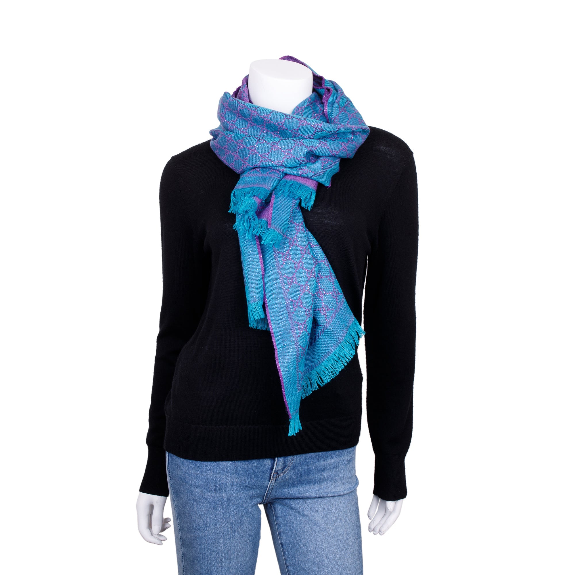 Gucci Wool Jacquard Monogram Reversible Scarf w/ Box