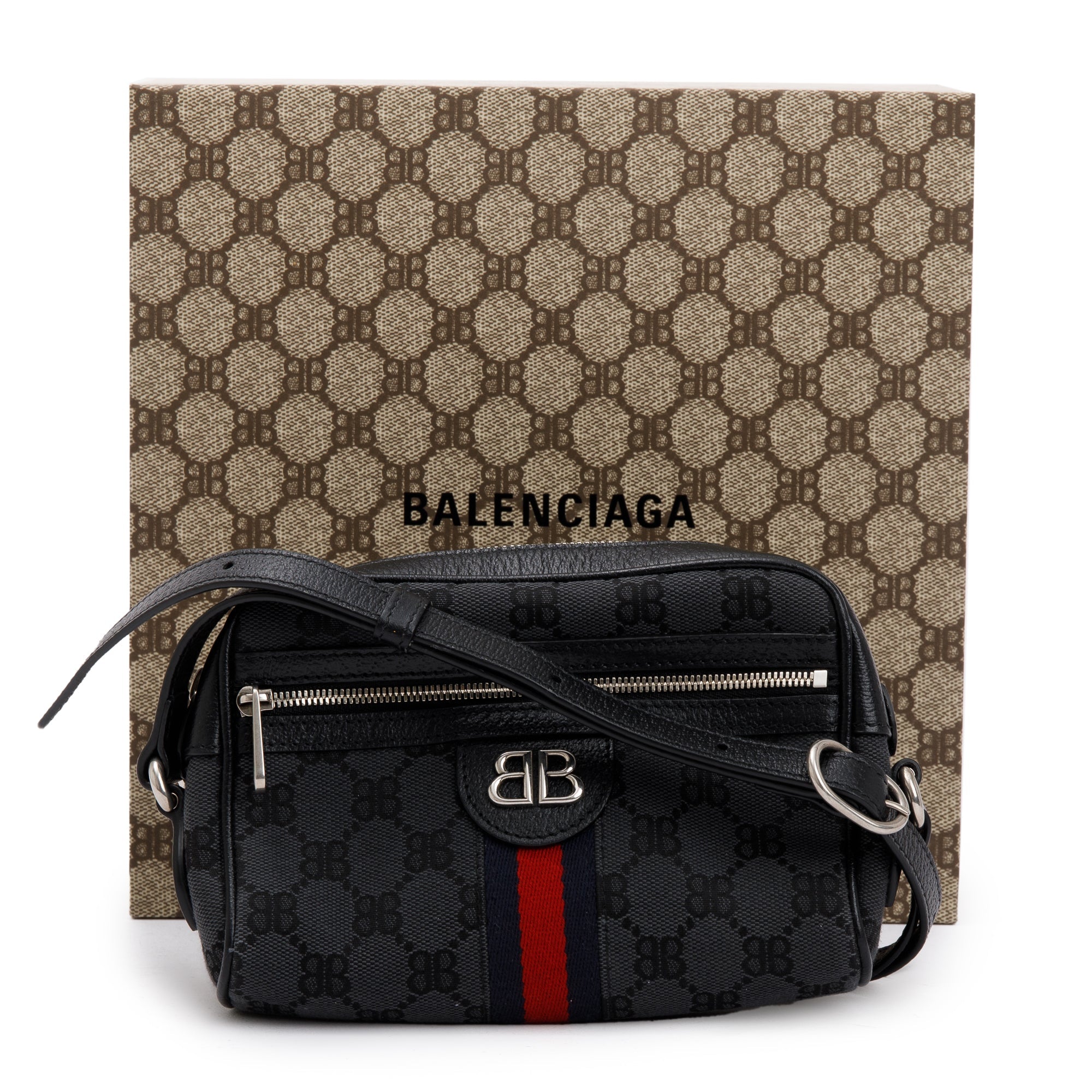 Gucci X Balenciaga The Hacker Project Black BB Canvas Web Mini Camera Bag w/ Box