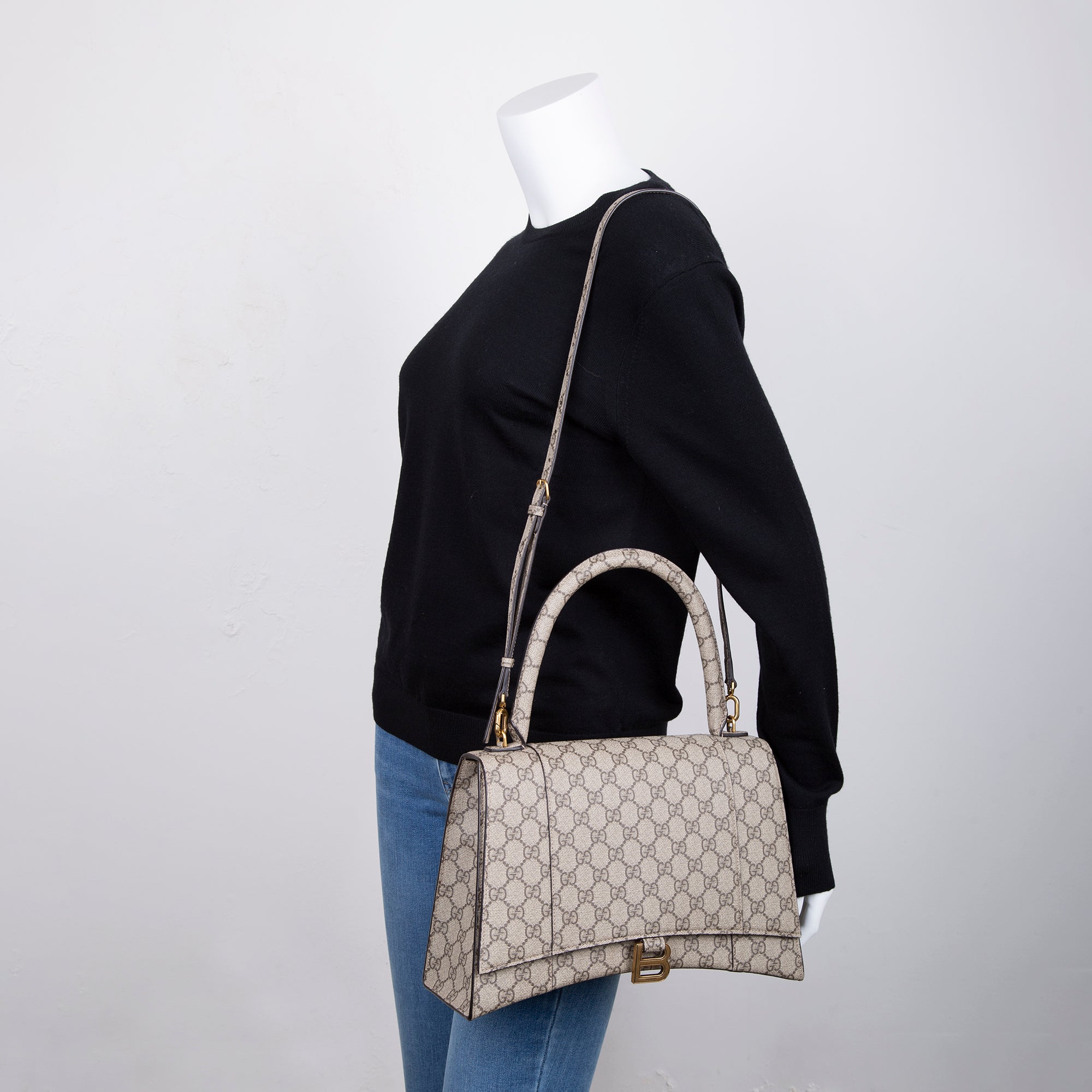 Gucci X Balenciaga The Hacker Project GG Supreme Hourglass Medium Top Handle Bag w/ Box