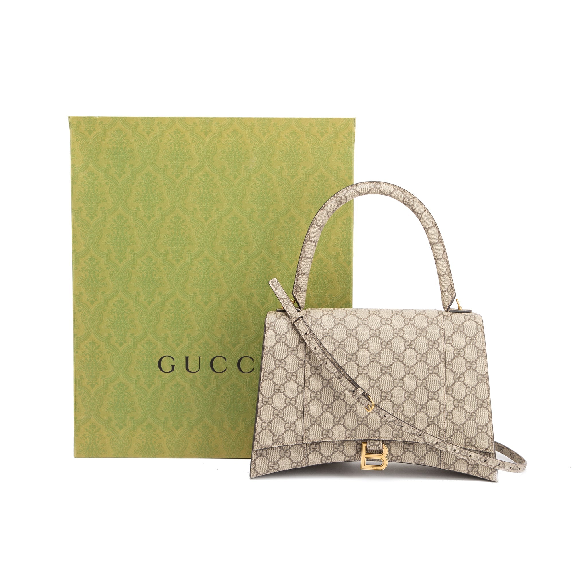 Gucci X Balenciaga The Hacker Project GG Supreme Hourglass Medium Top Handle Bag w/ Box