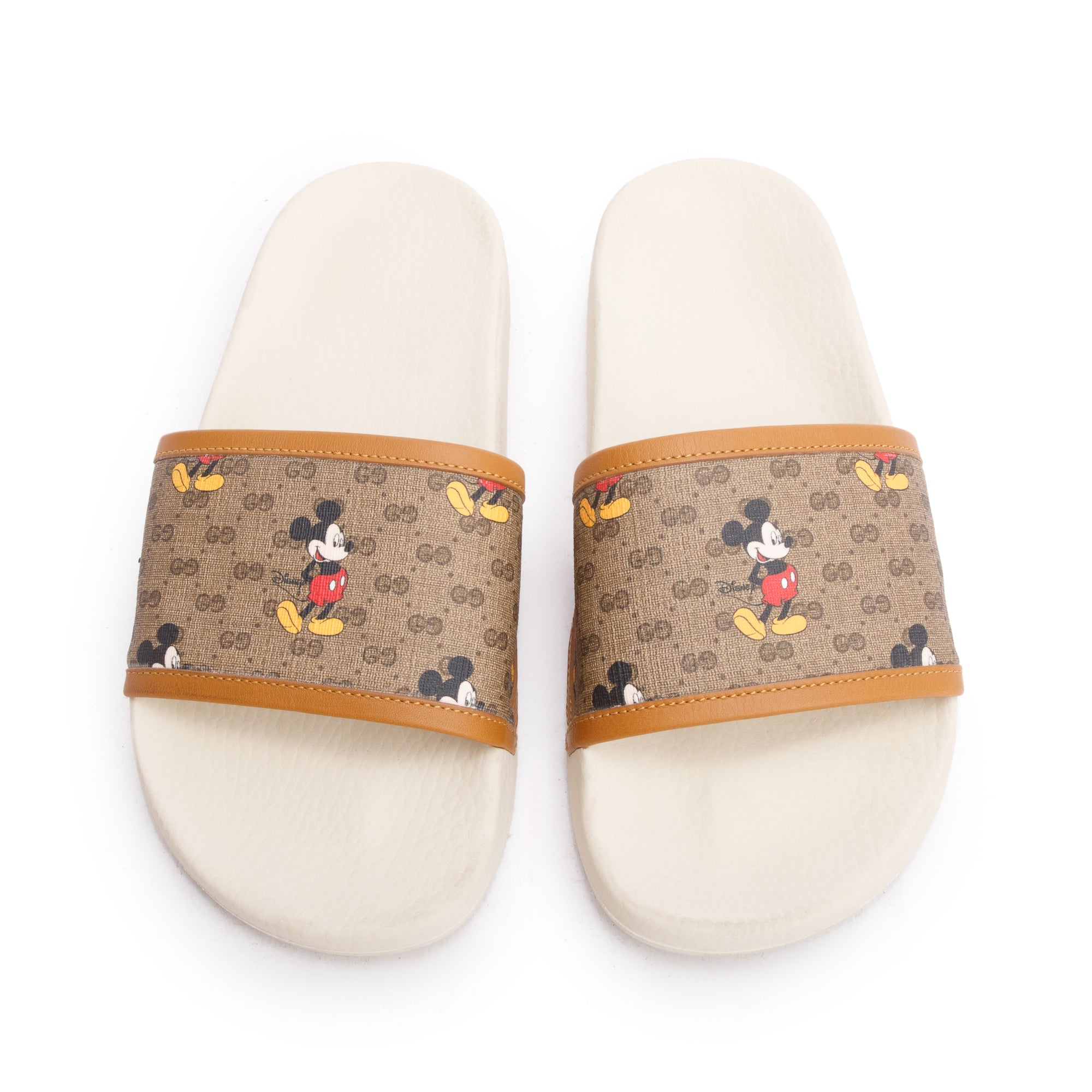 Gucci X Disney Mickey Mouse Micro GG Supreme Canvas White Rubber Slide Sandals, Size 5