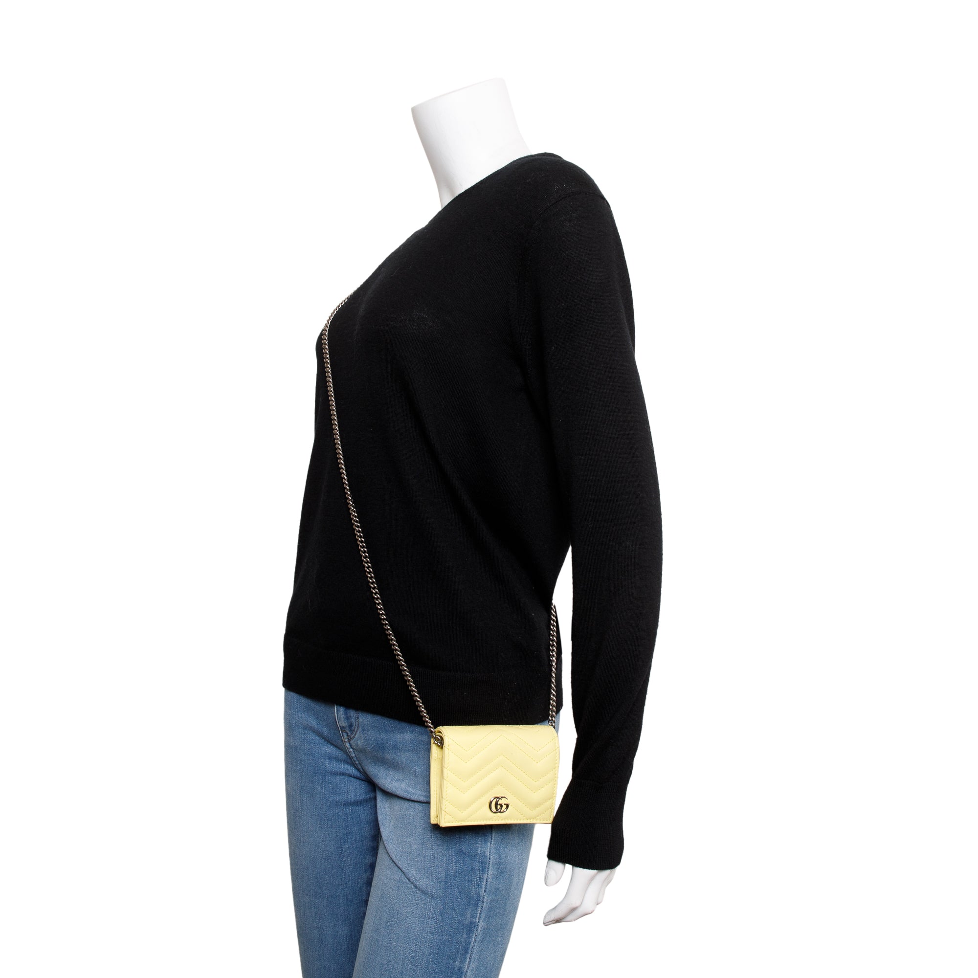 Gucci Yellow GG Marmont Matelasse Leather Mini Wallet On Chain w/ Box