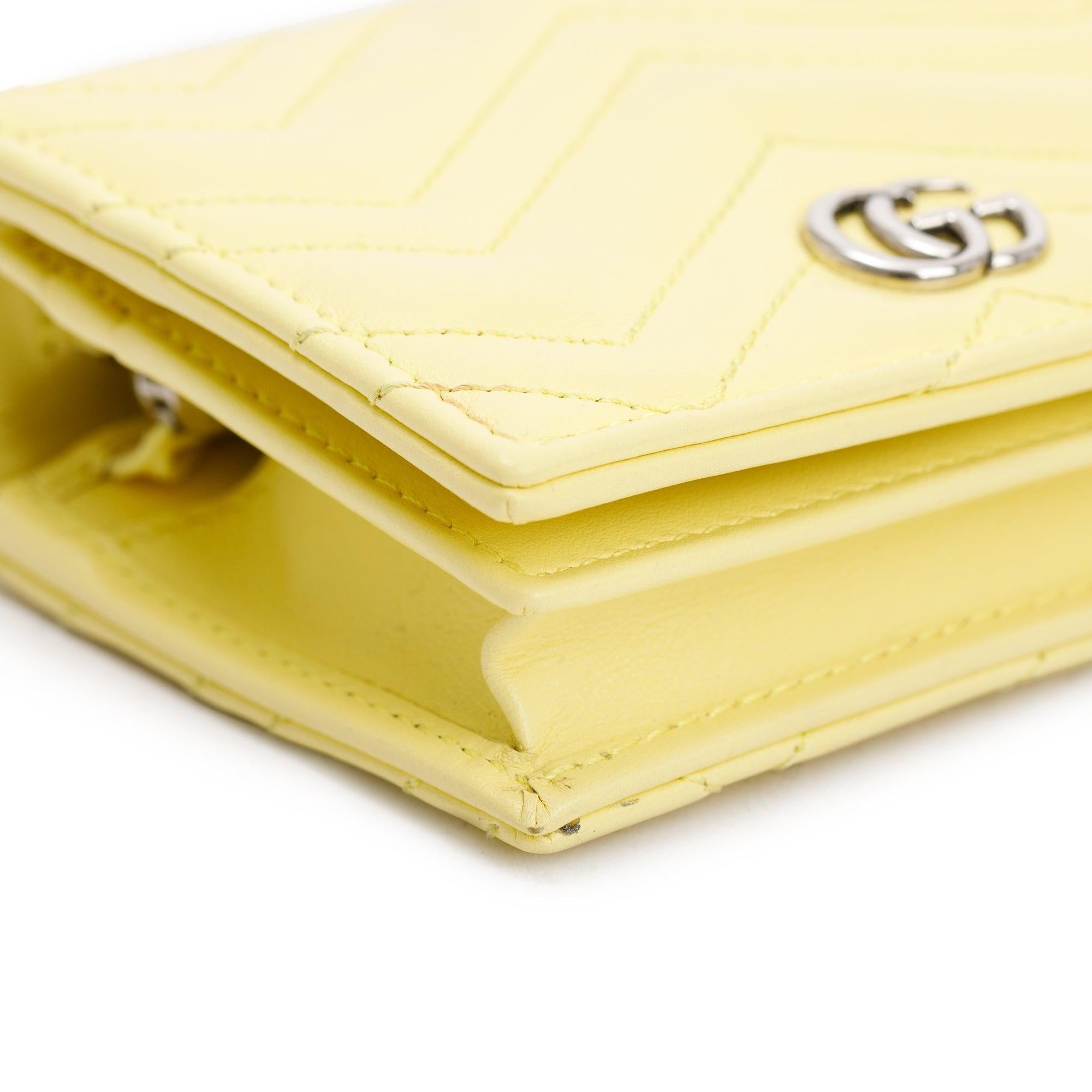 Gucci Yellow GG Marmont Matelasse Leather Mini Wallet On Chain w/ Box