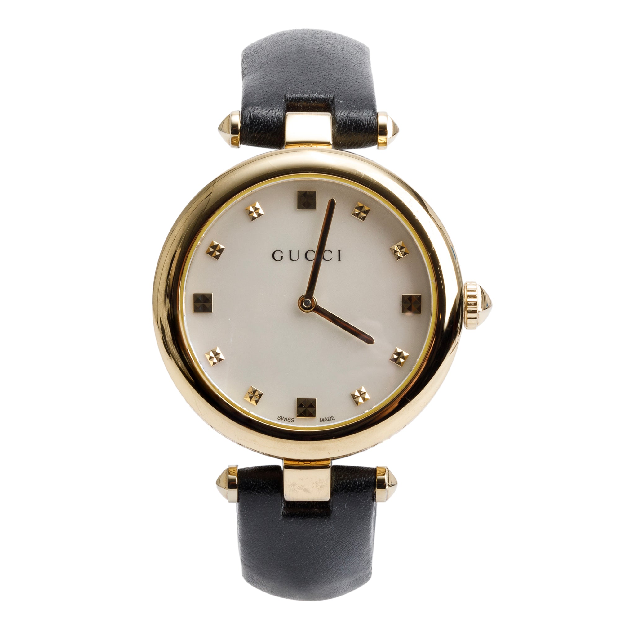 Gucci Yellow Gold Plated Stainless Steel Diamantissima 32 MM Watch Mother of Pearl Dial w/ Box